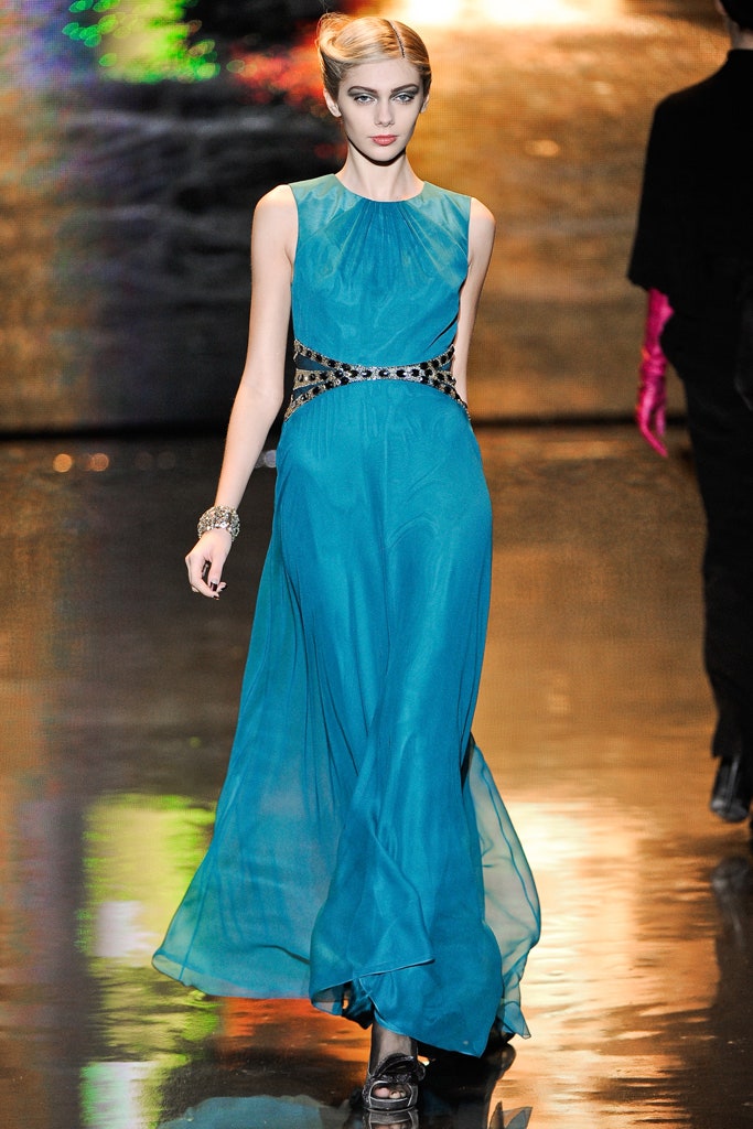 teal silk sleeveless gown