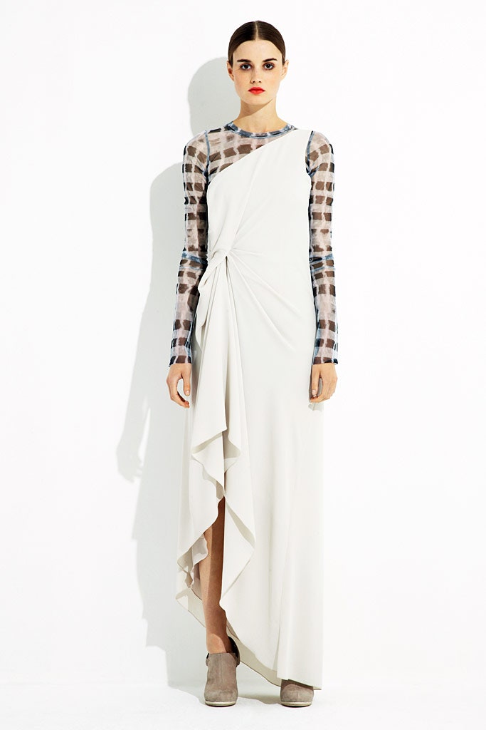 white silk fitted dress