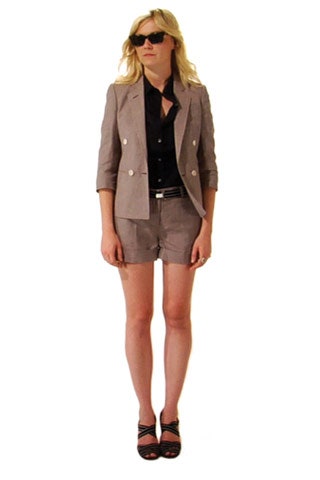 gray tailored blazer with shorts