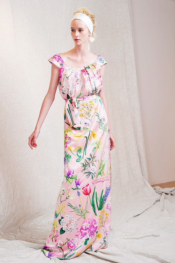 pink floral silk gown