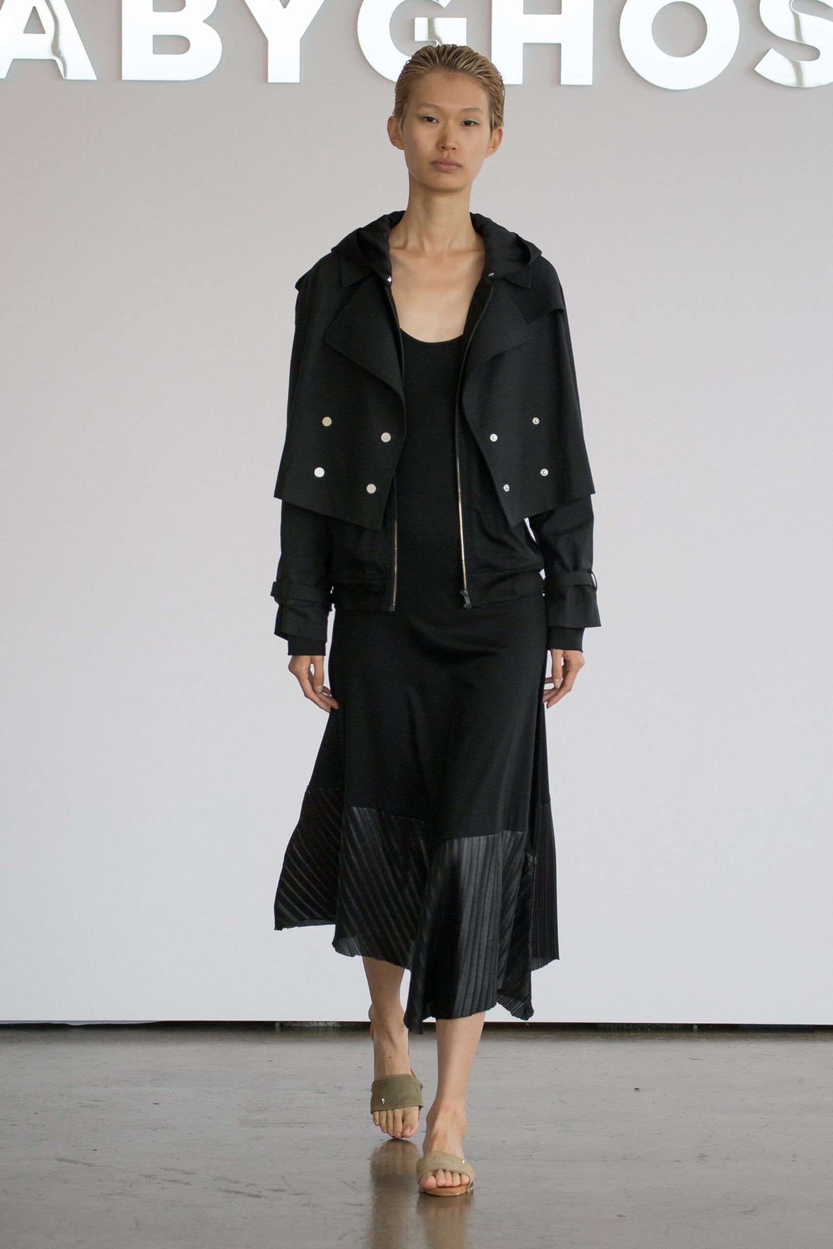 black fitted jacket and dress