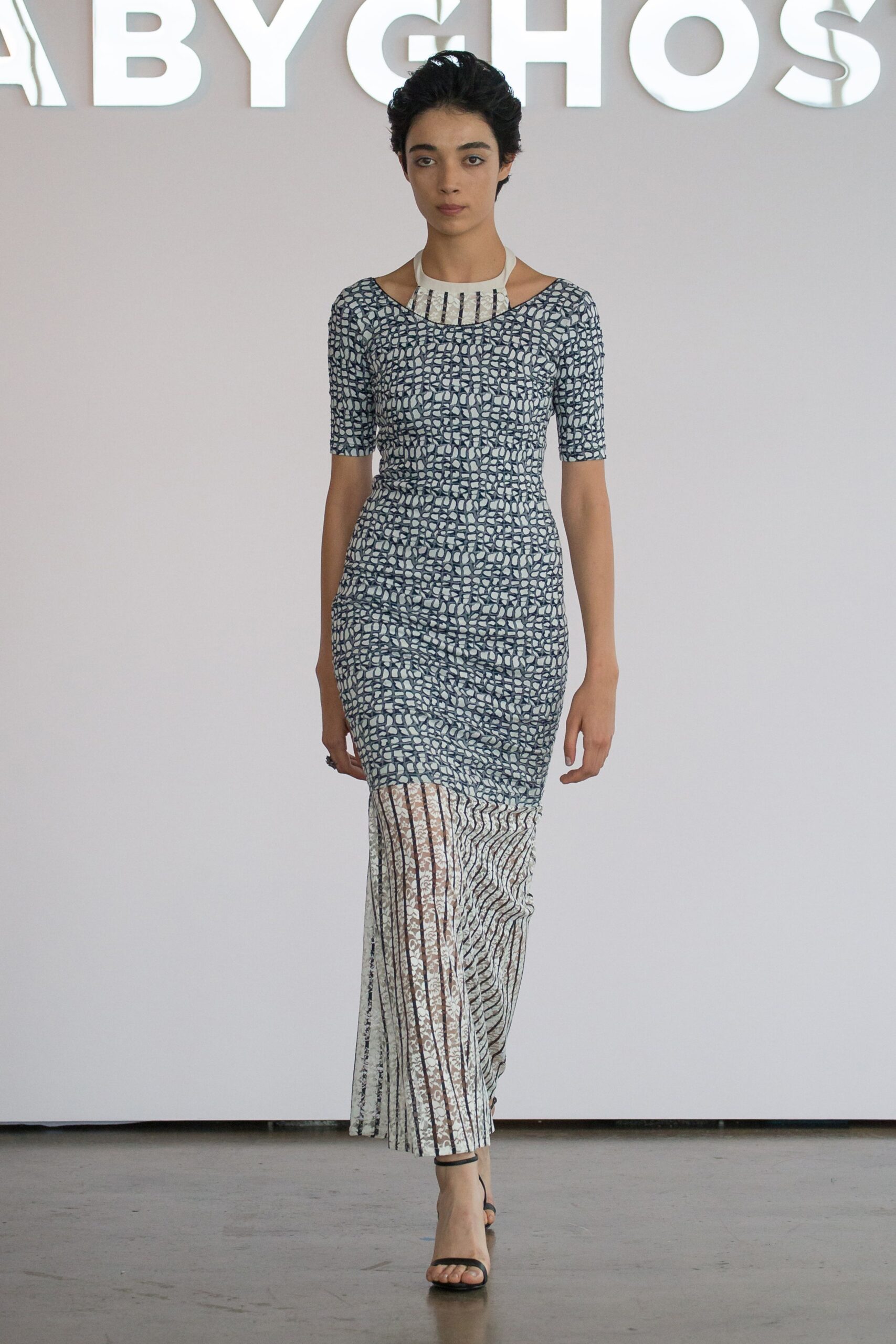 blue and white printed maxi dress