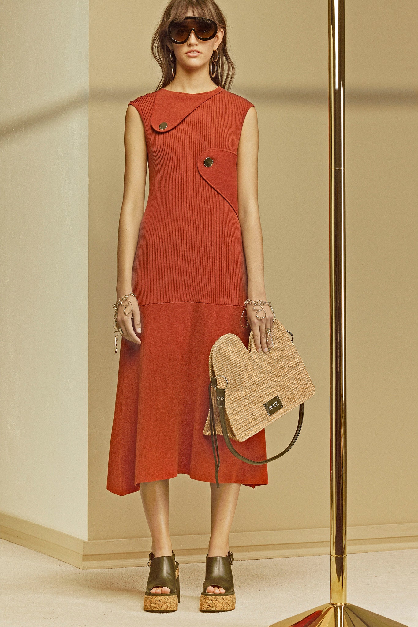 red fitted midi dress