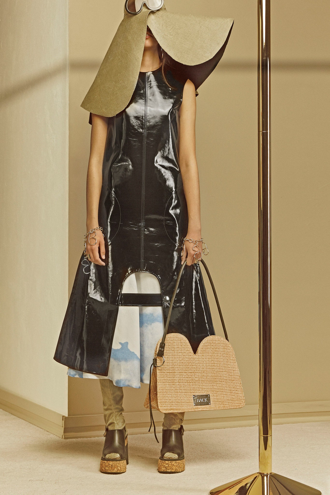 black vinyl a-line dress