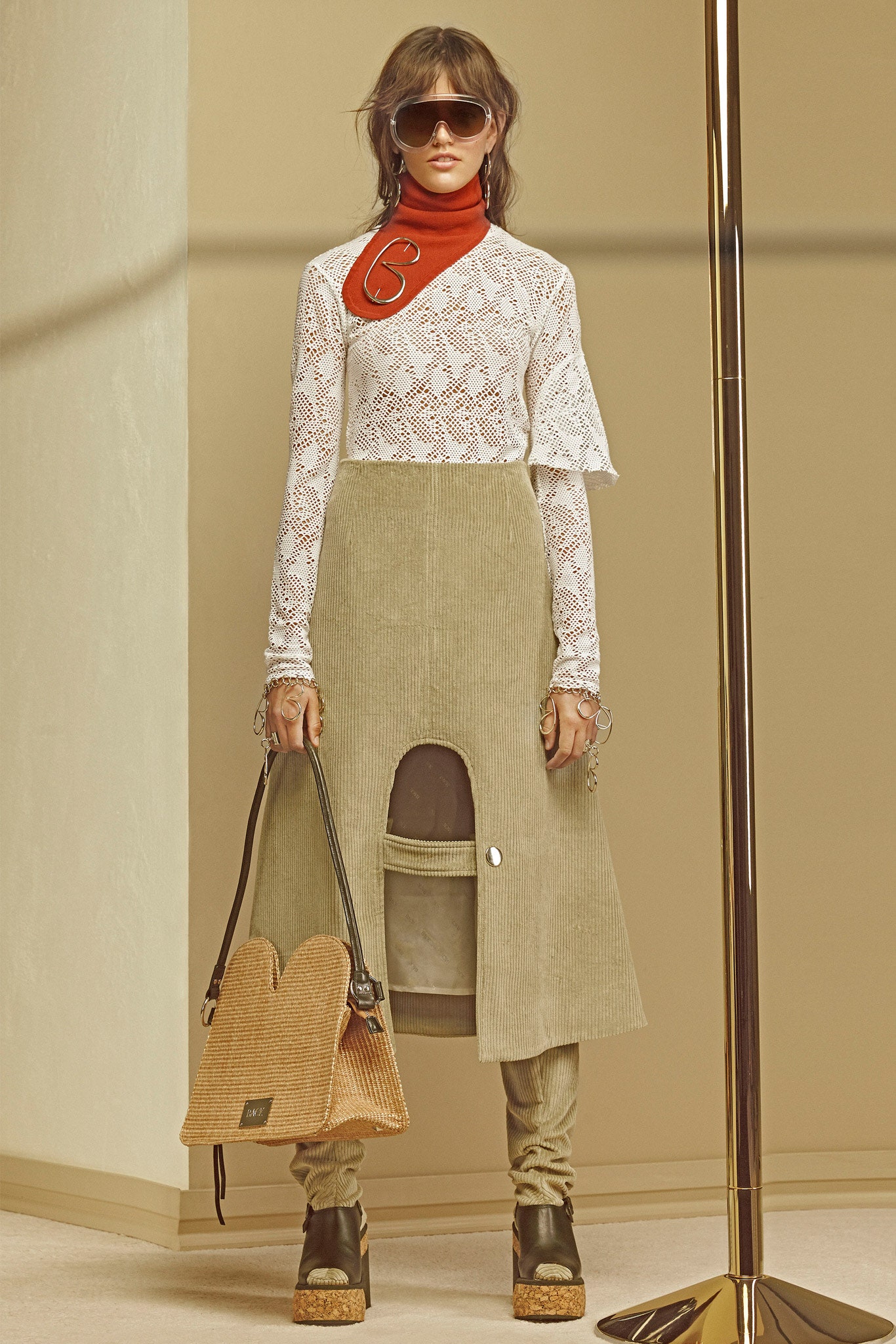 white lace fitted top with green midi dress