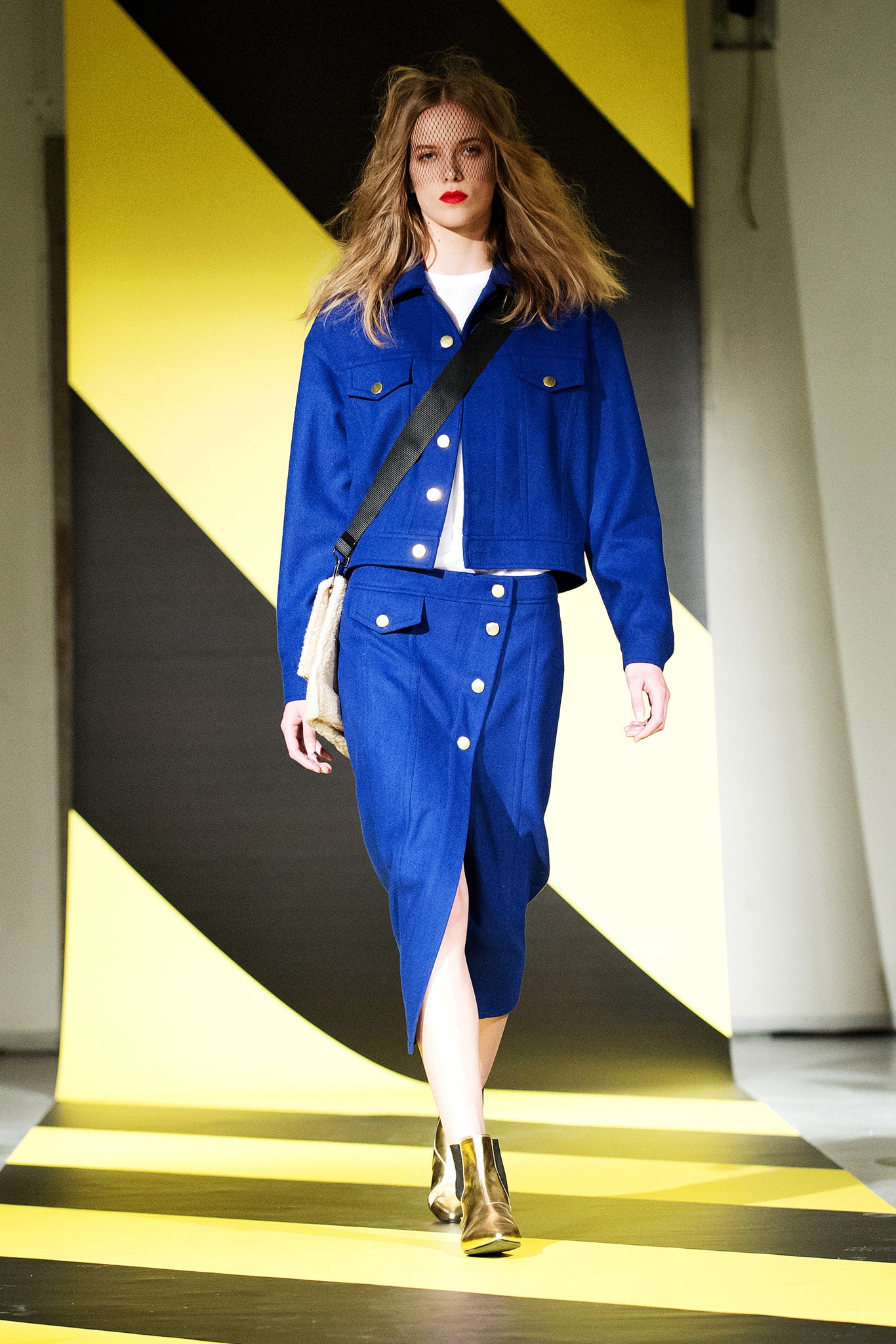 blue jacket and skirt outfit