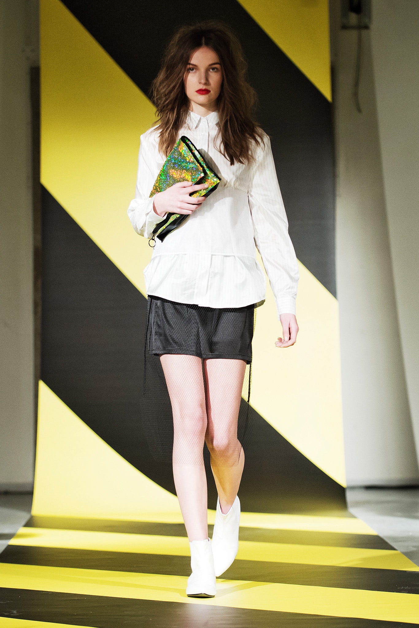 white fitted blouse with black skirt