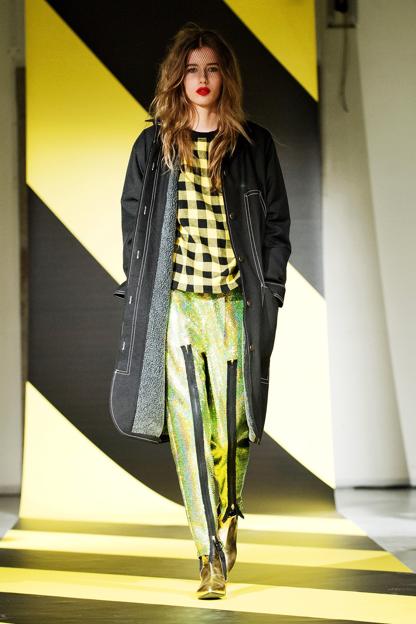 green silk relaxed zippered shiny pants
