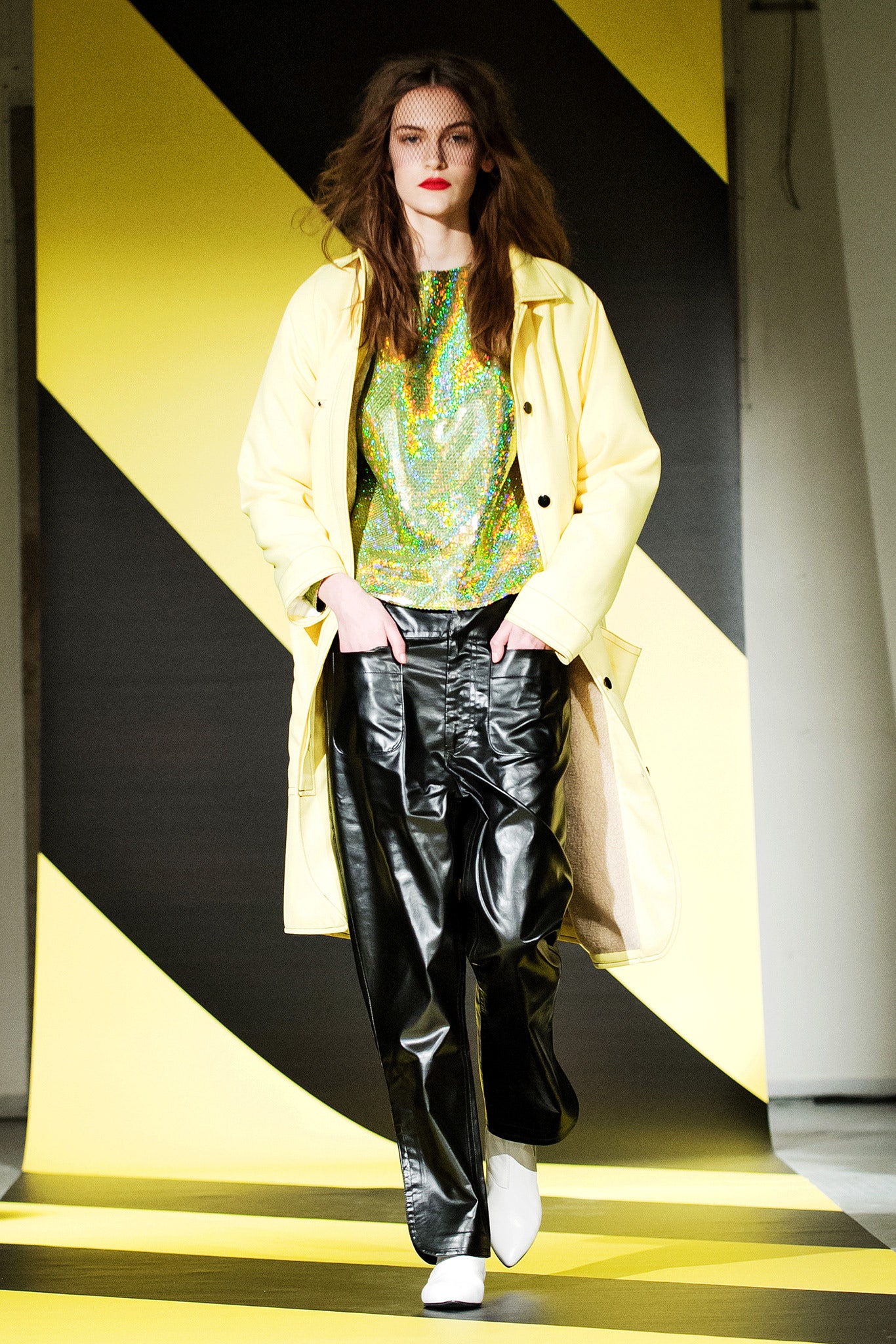 yellow vinyl coat with sequined top
