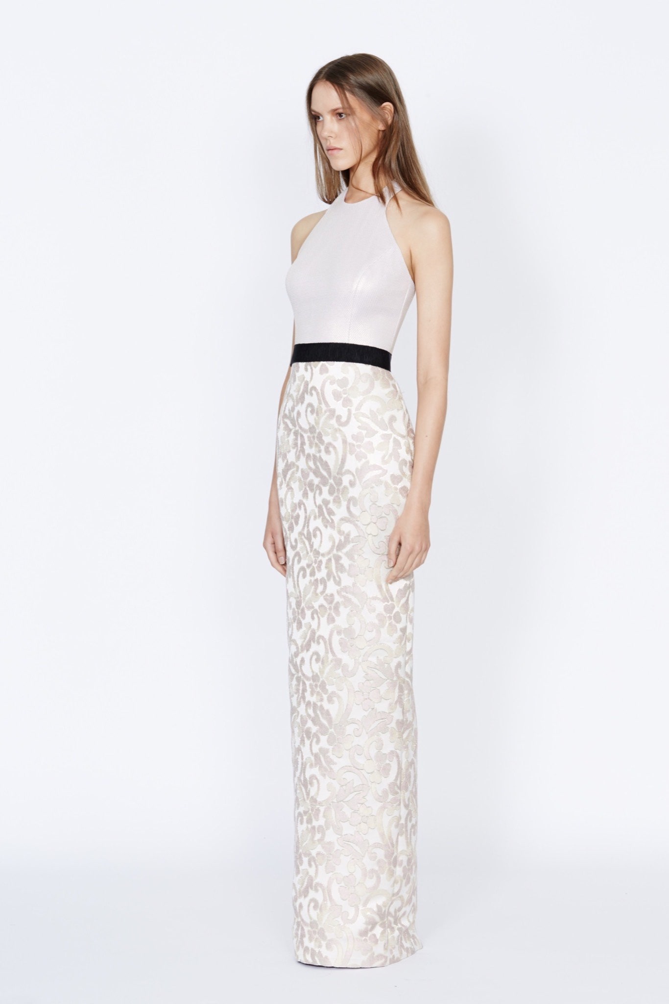 white silk fitted gown