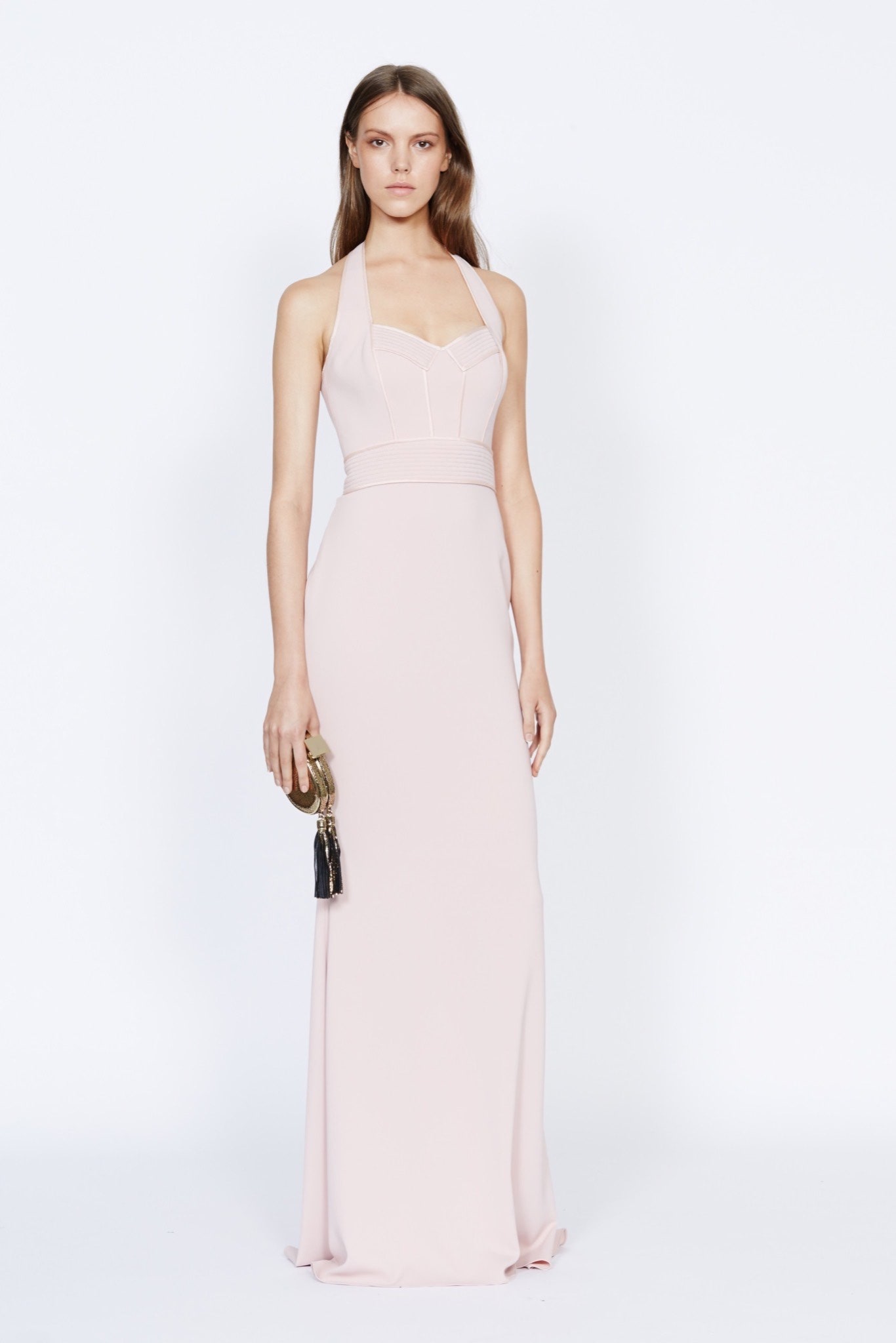 fitted pink silk halter gown