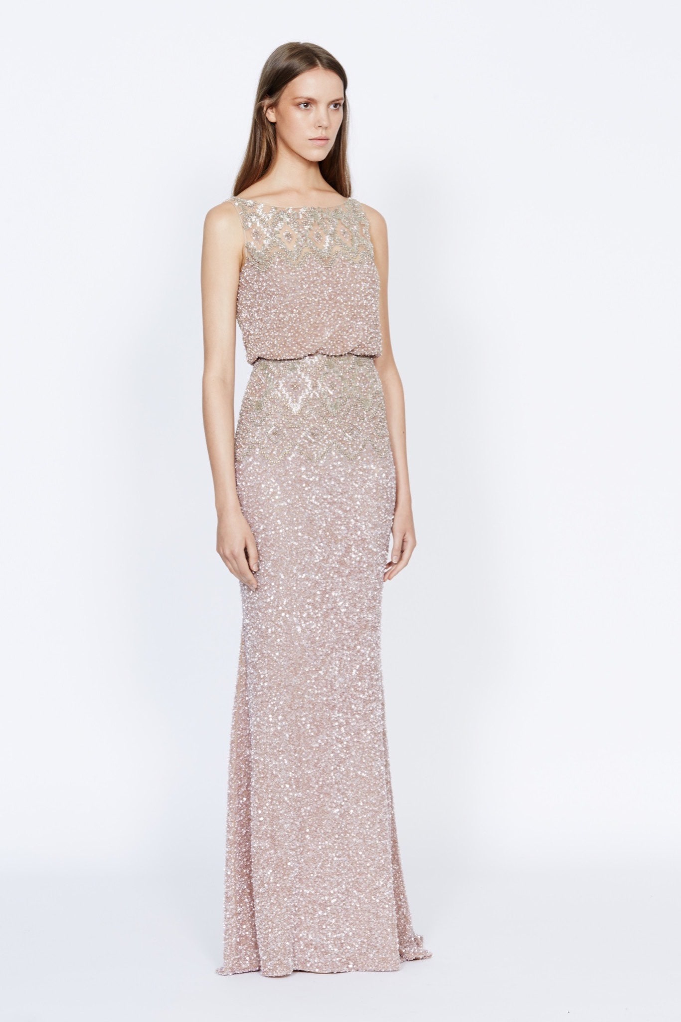 pink sequin sleeveless gown