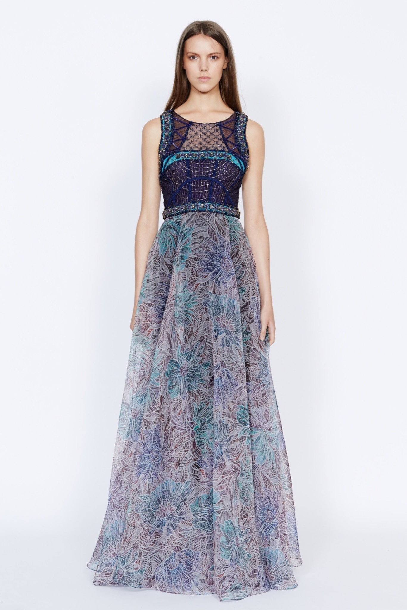 blue purple embroidered gown