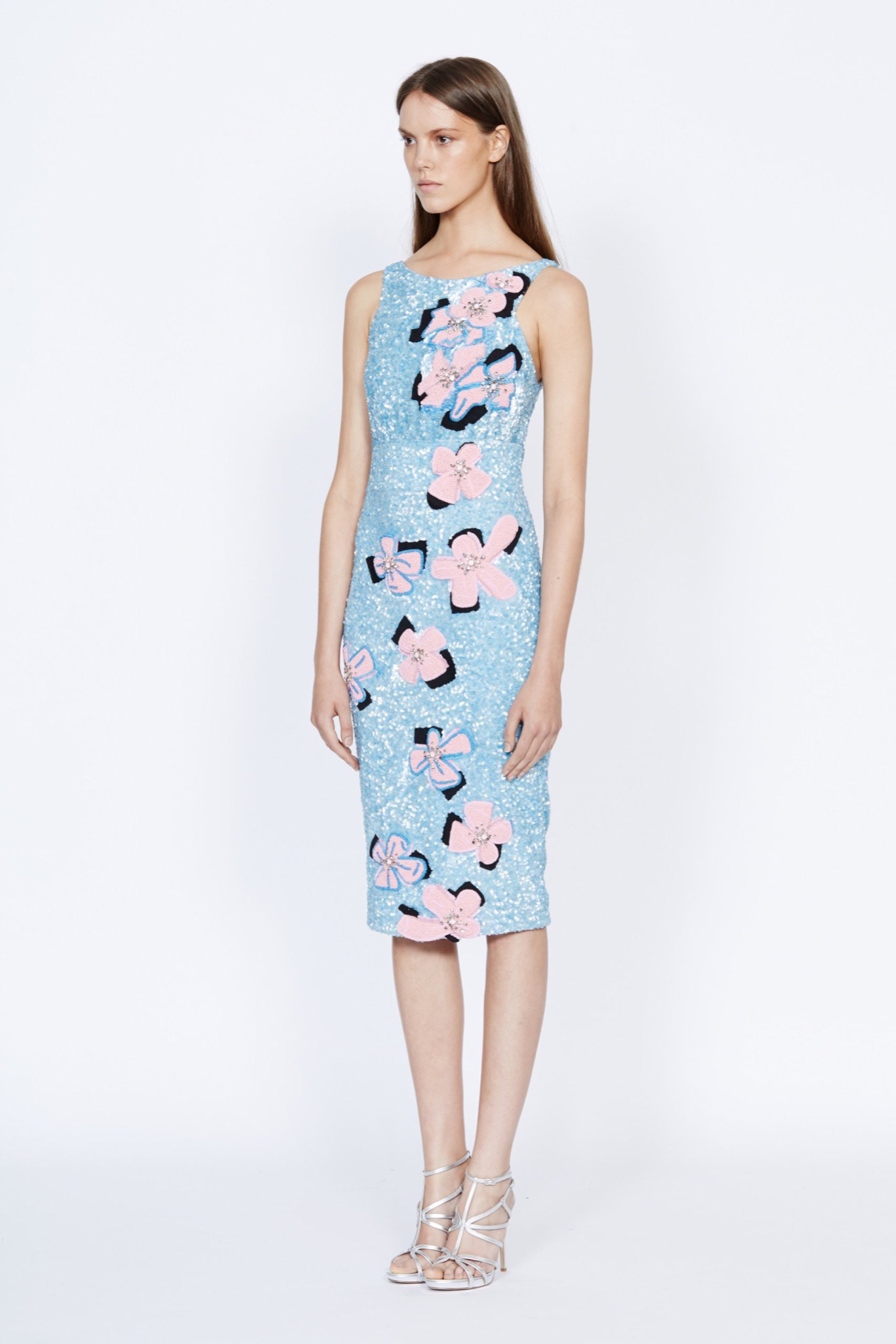 blue fitted sleeveless dress
