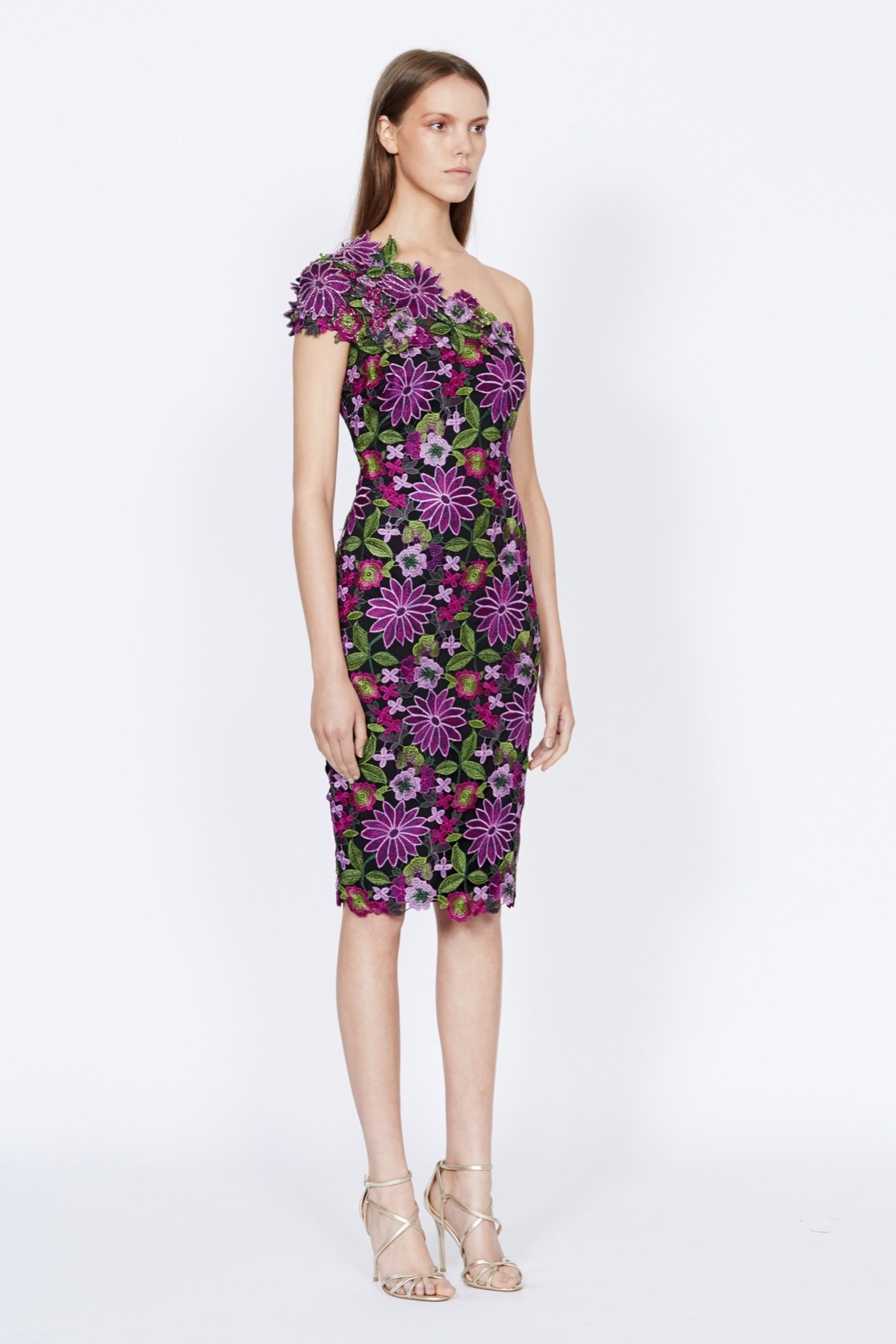 purple green embroidered lace dress