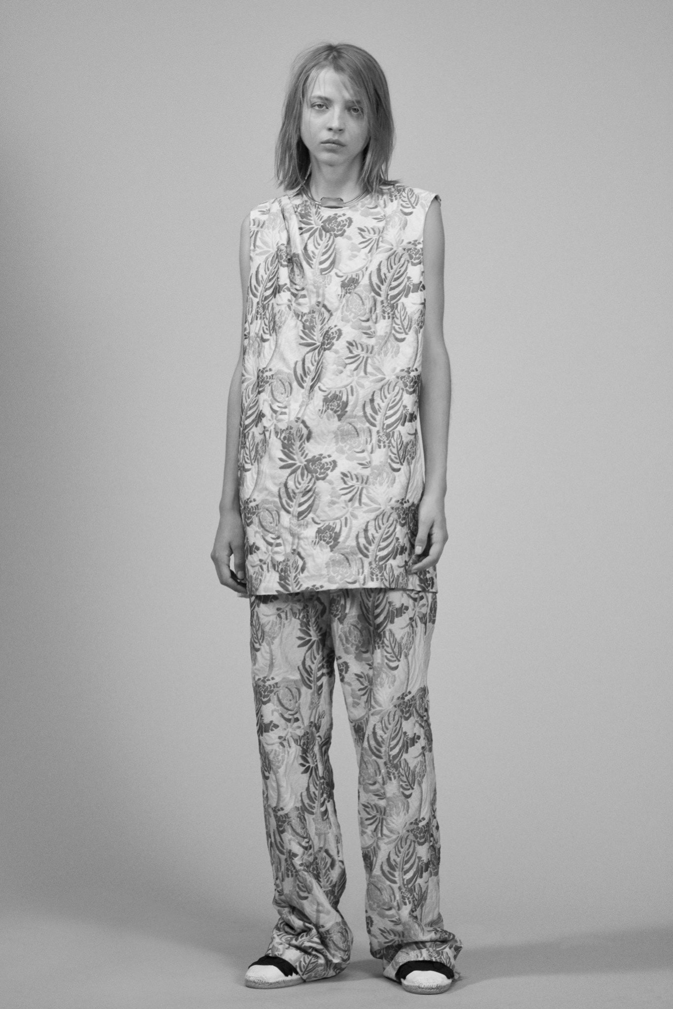 printed white and black top and pants