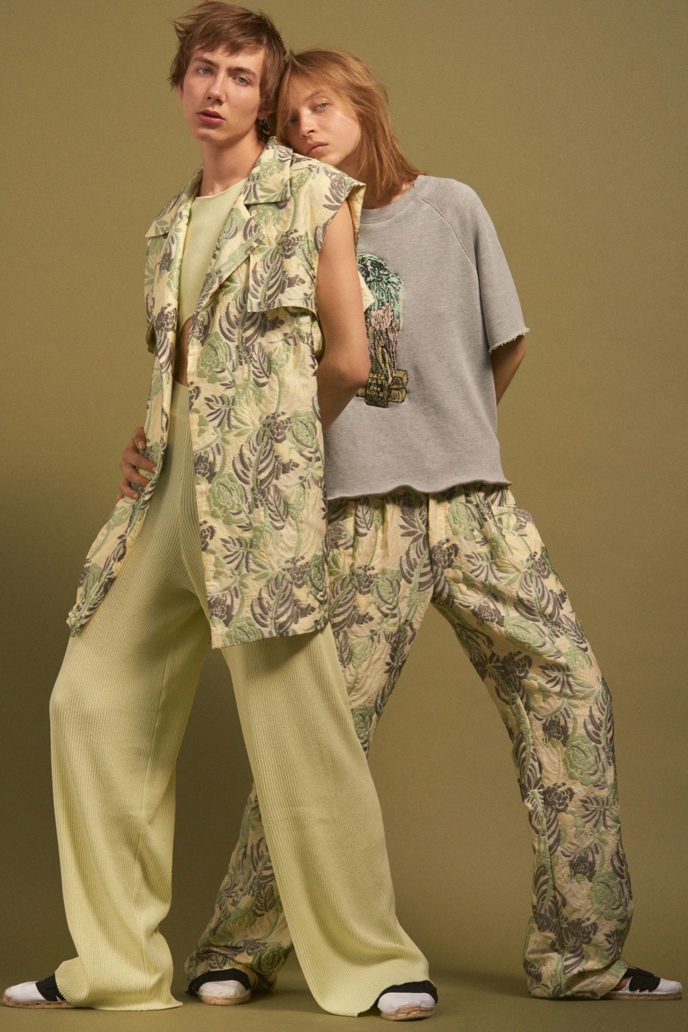 yellow green relaxed vest and pants