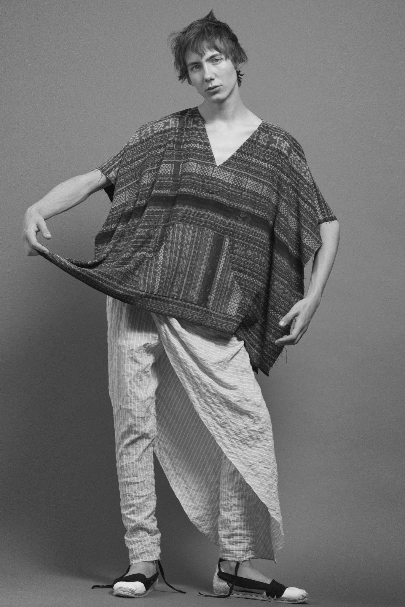 relaxed printed top and striped pants