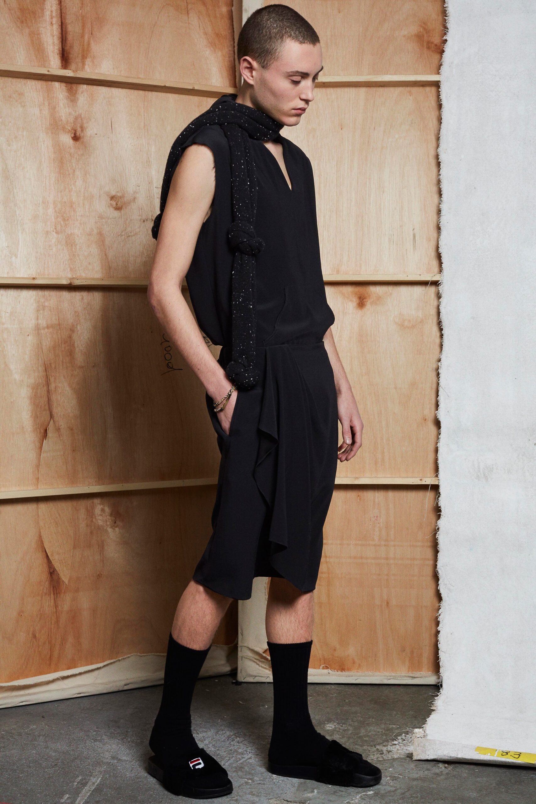 black relaxed top and shorts