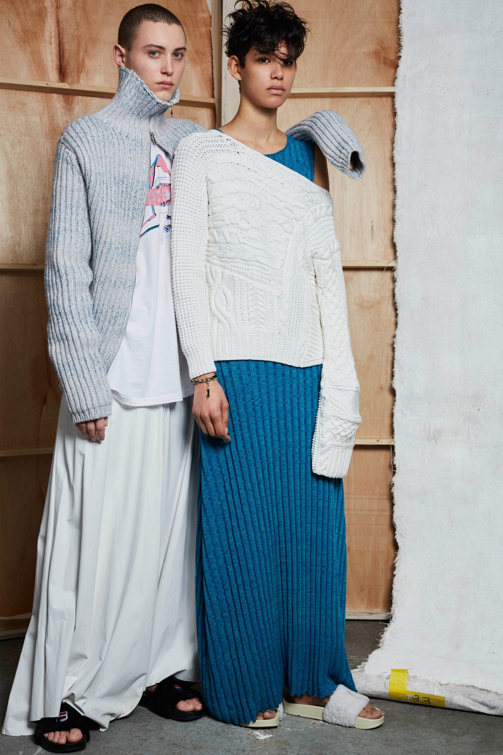 blue maxi dress with white sweater