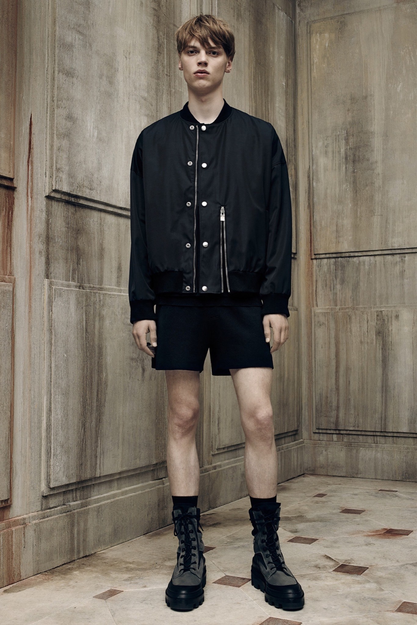 black relaxed jacket with fitted shorts