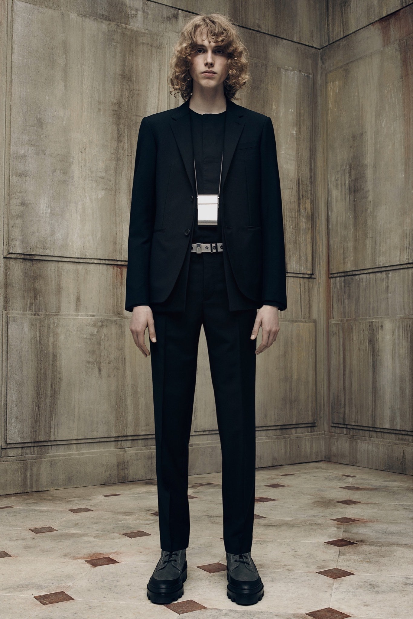 black tailored suit with t-shirt