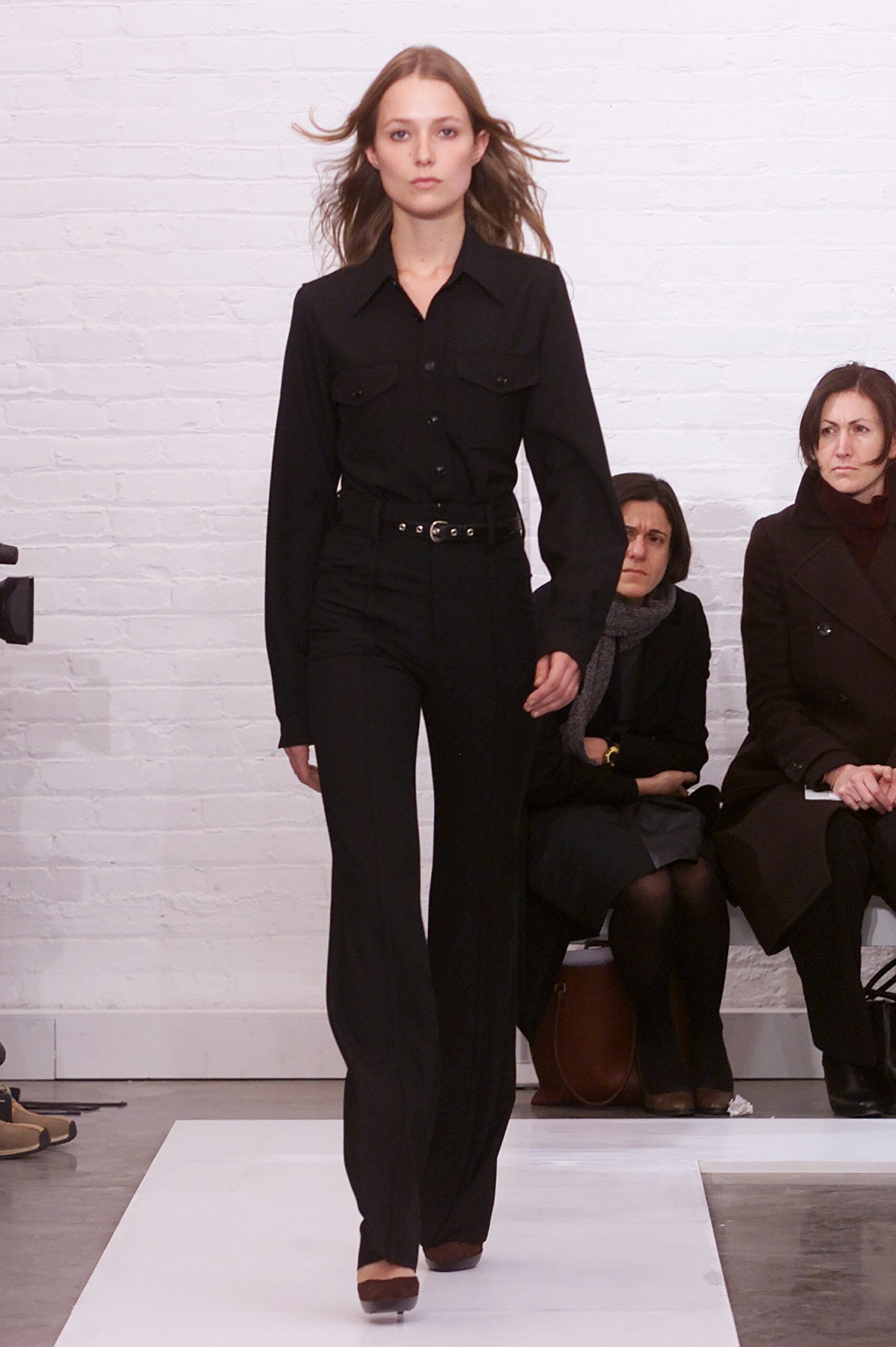black cotton fitted high-waisted straight-leg pants
