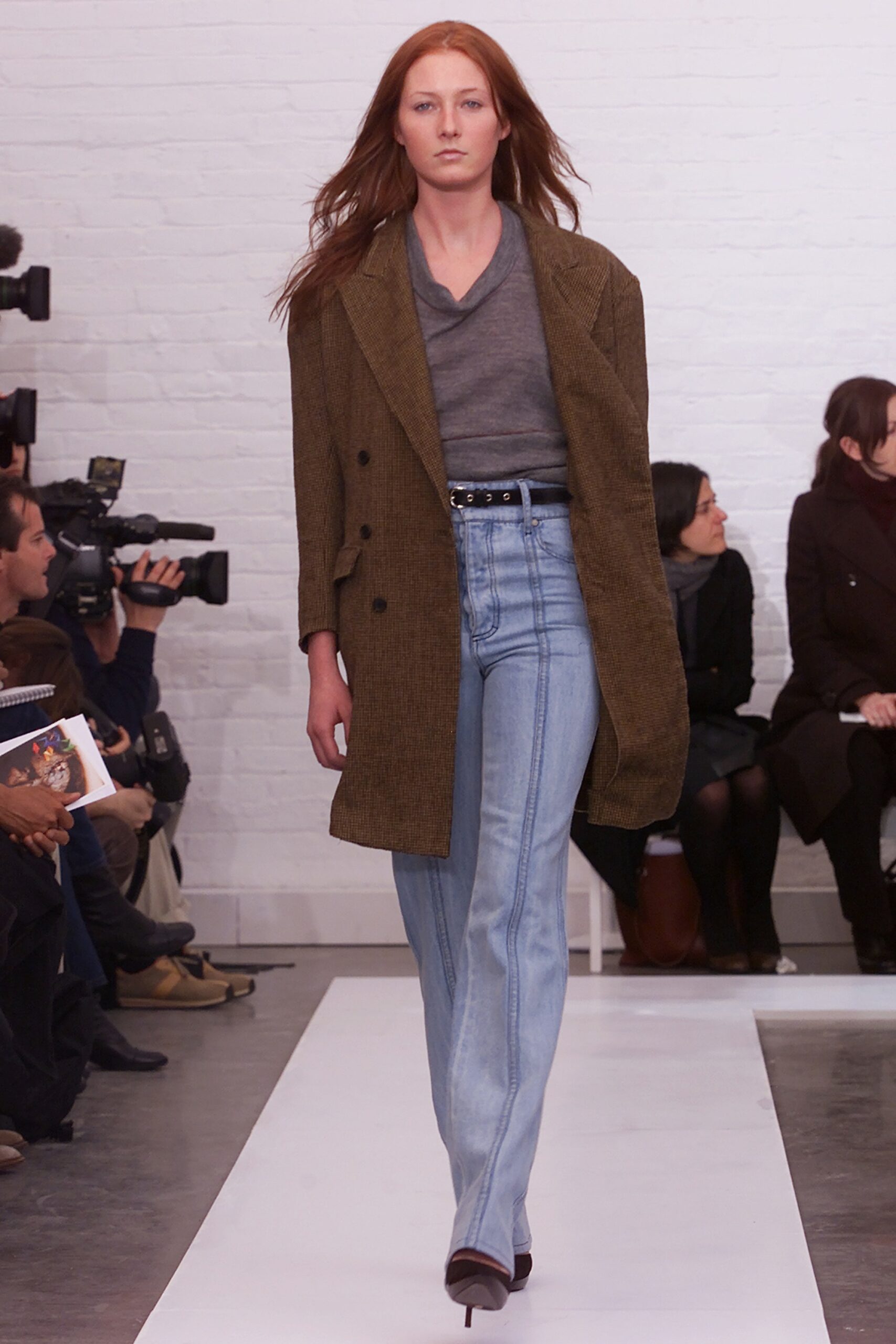 brown wool long-sleeve collared relaxed structured coat