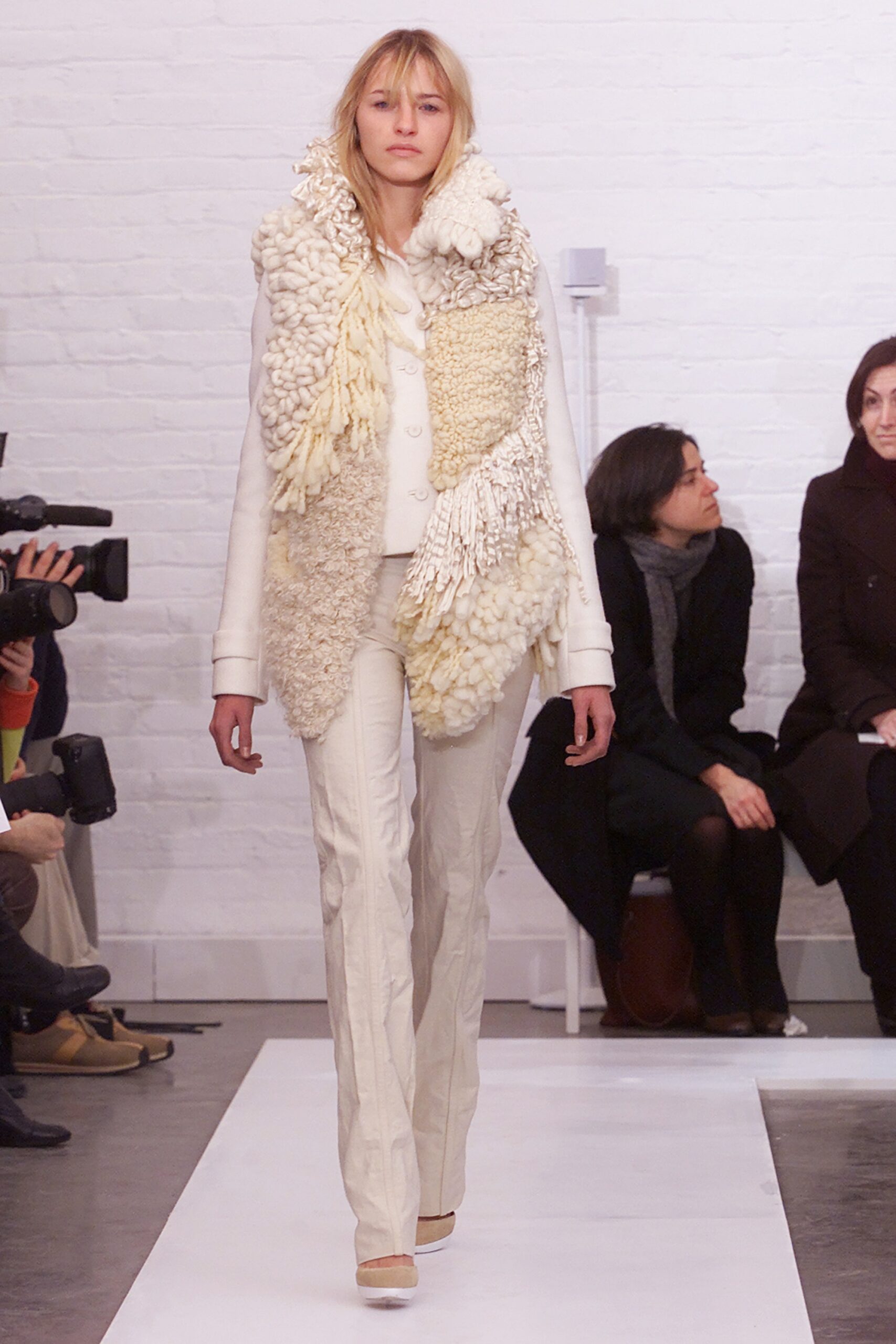 beige wool fringed scarf