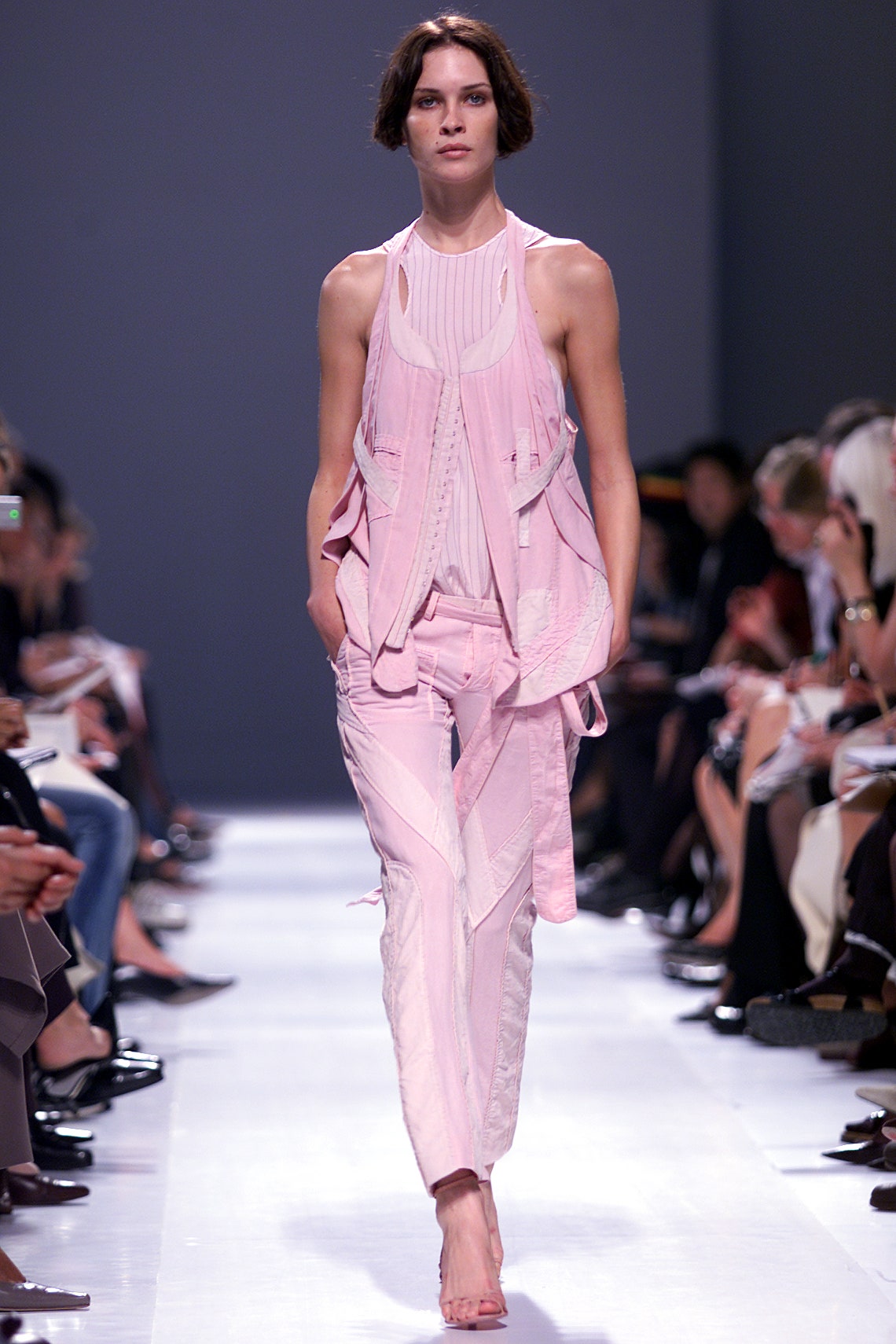pink silk fitted top and pants