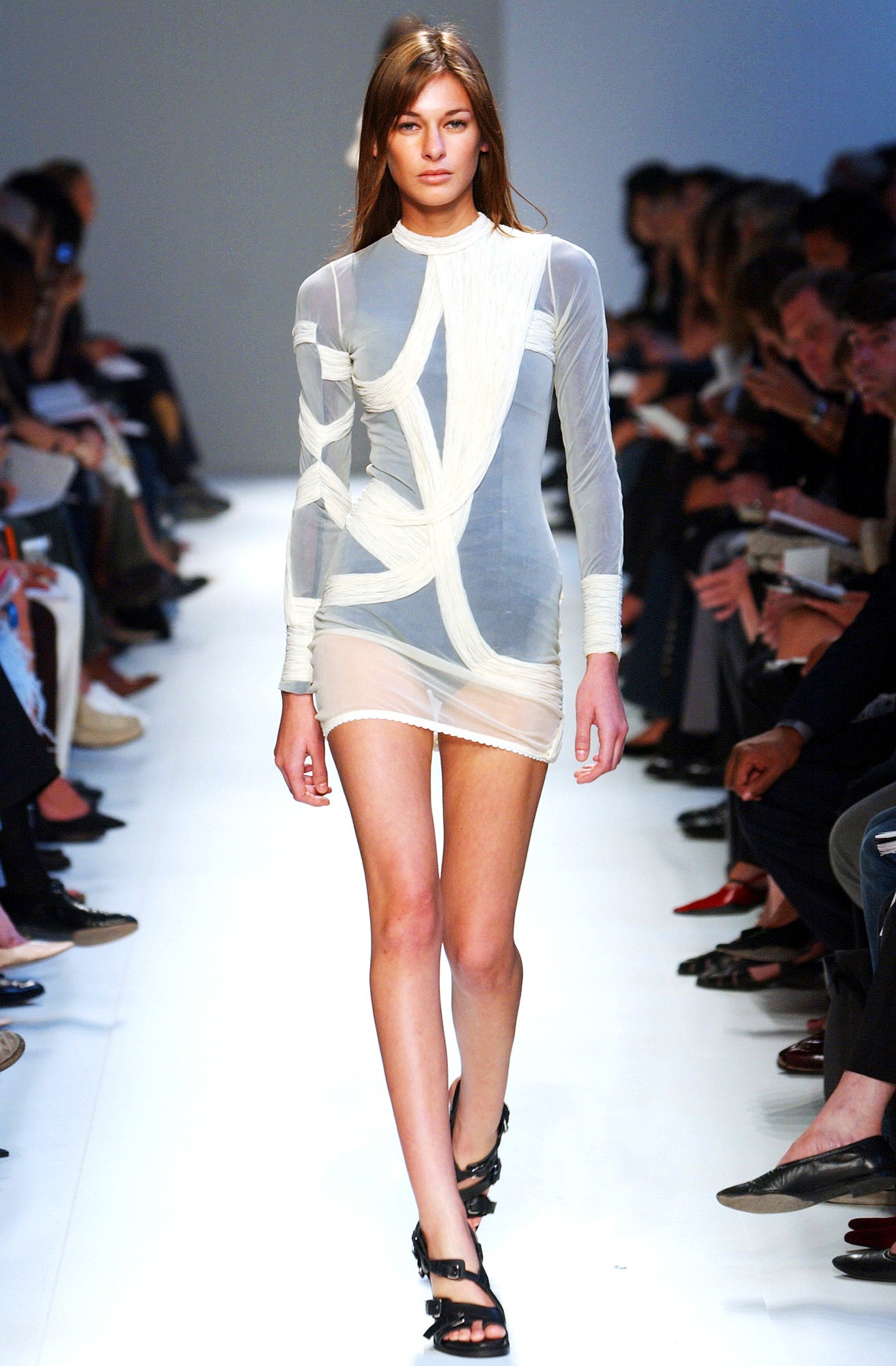 white mesh fitted mini dress