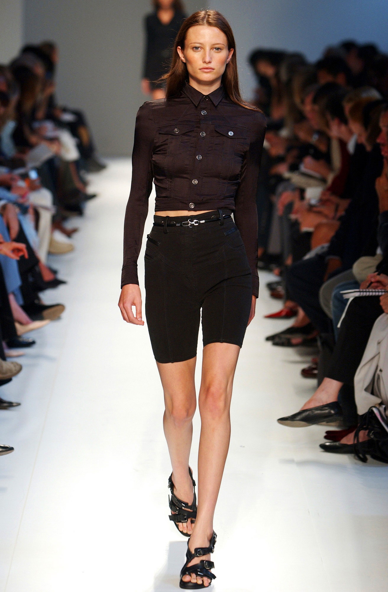 black fitted shirt and shorts