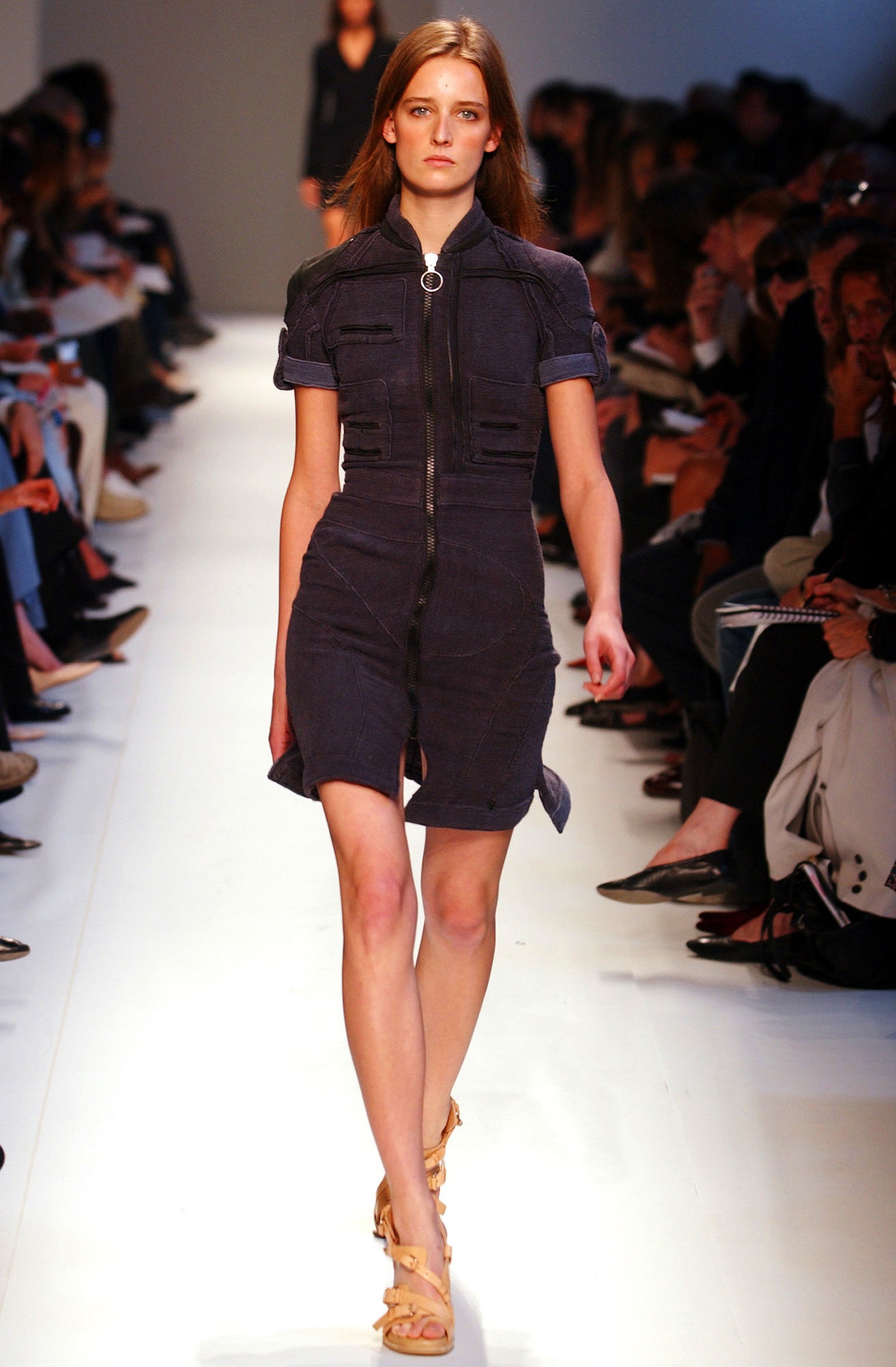 fitted blue denim dress