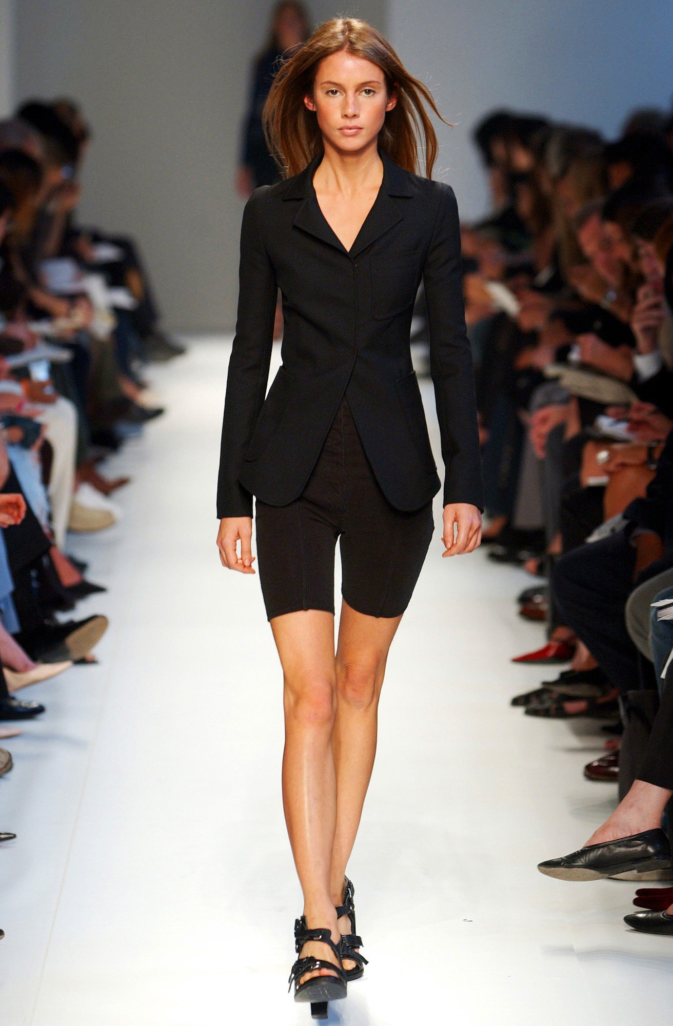 black tailored blazer and fitted shorts