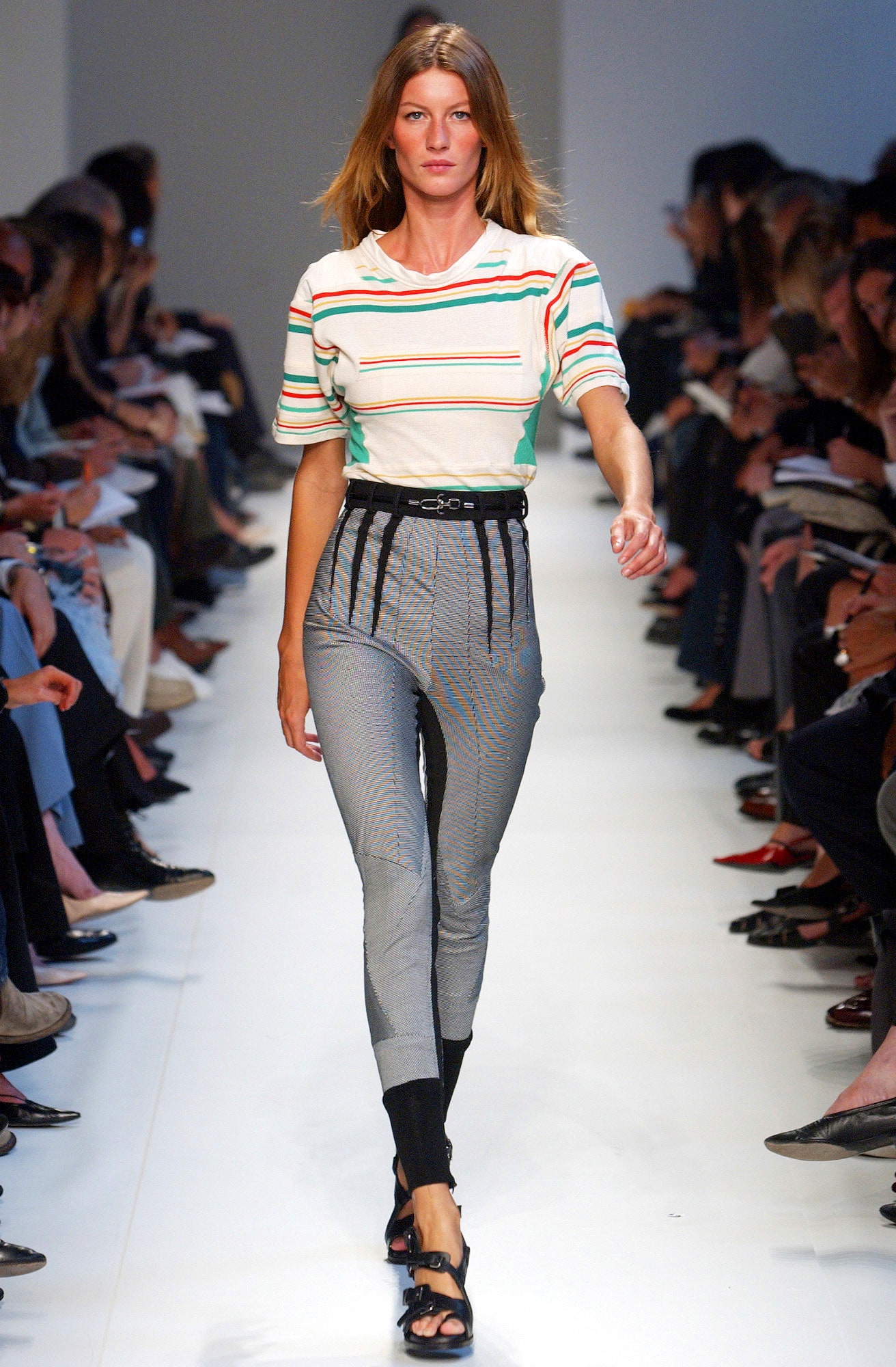fitted striped top and pencil pants