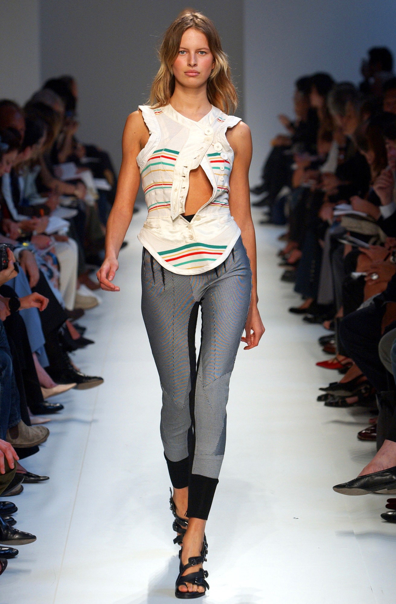 fitted multi-striped top with slim pants