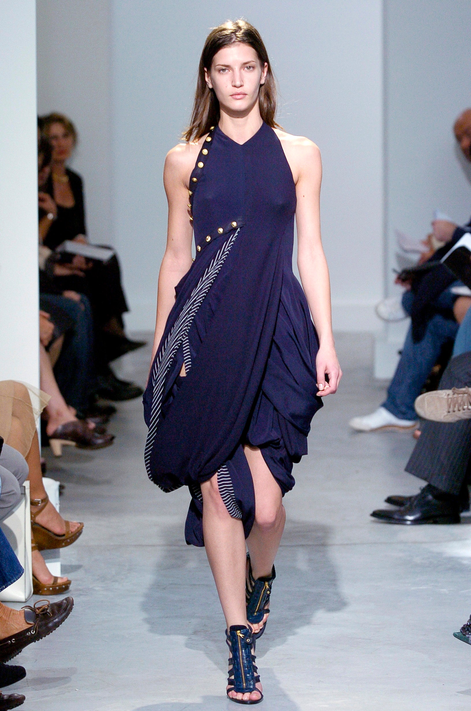 blue silk sleeveless dress