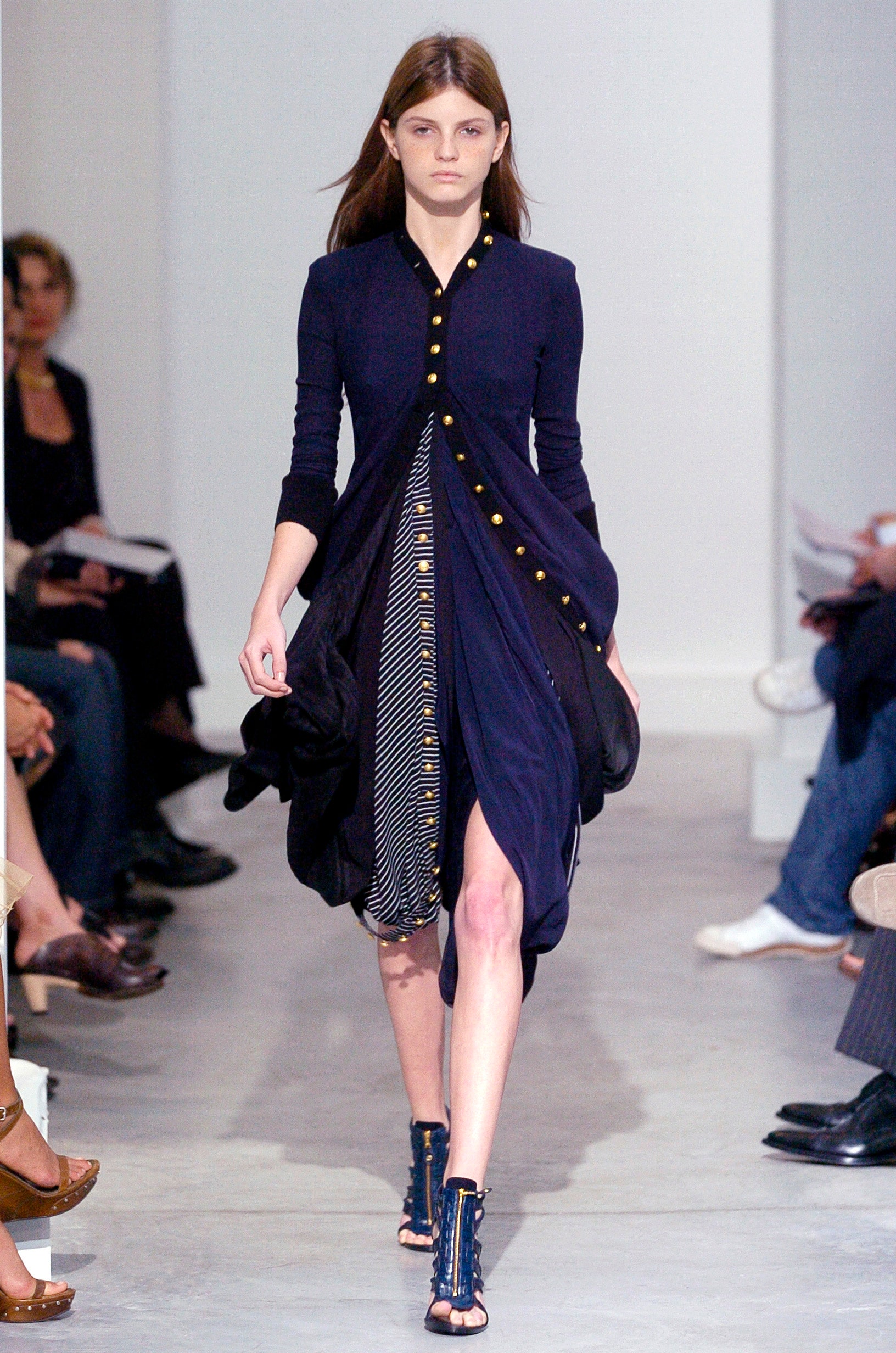 black and blue silk midi dress