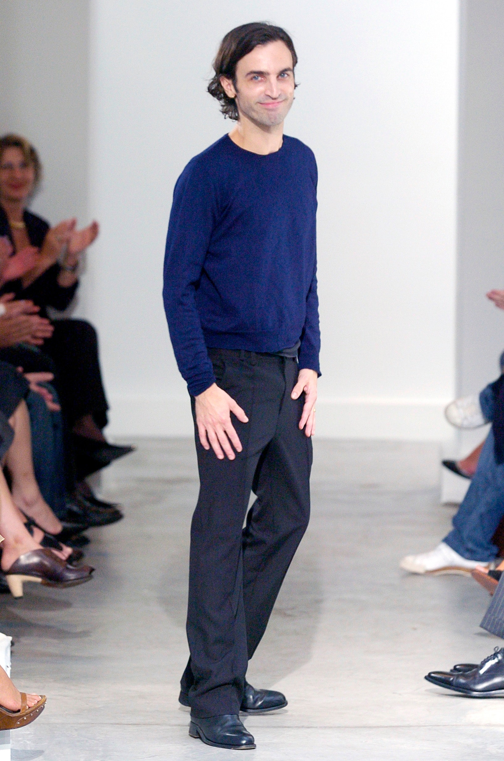 blue cotton long-sleeve collared fitted top