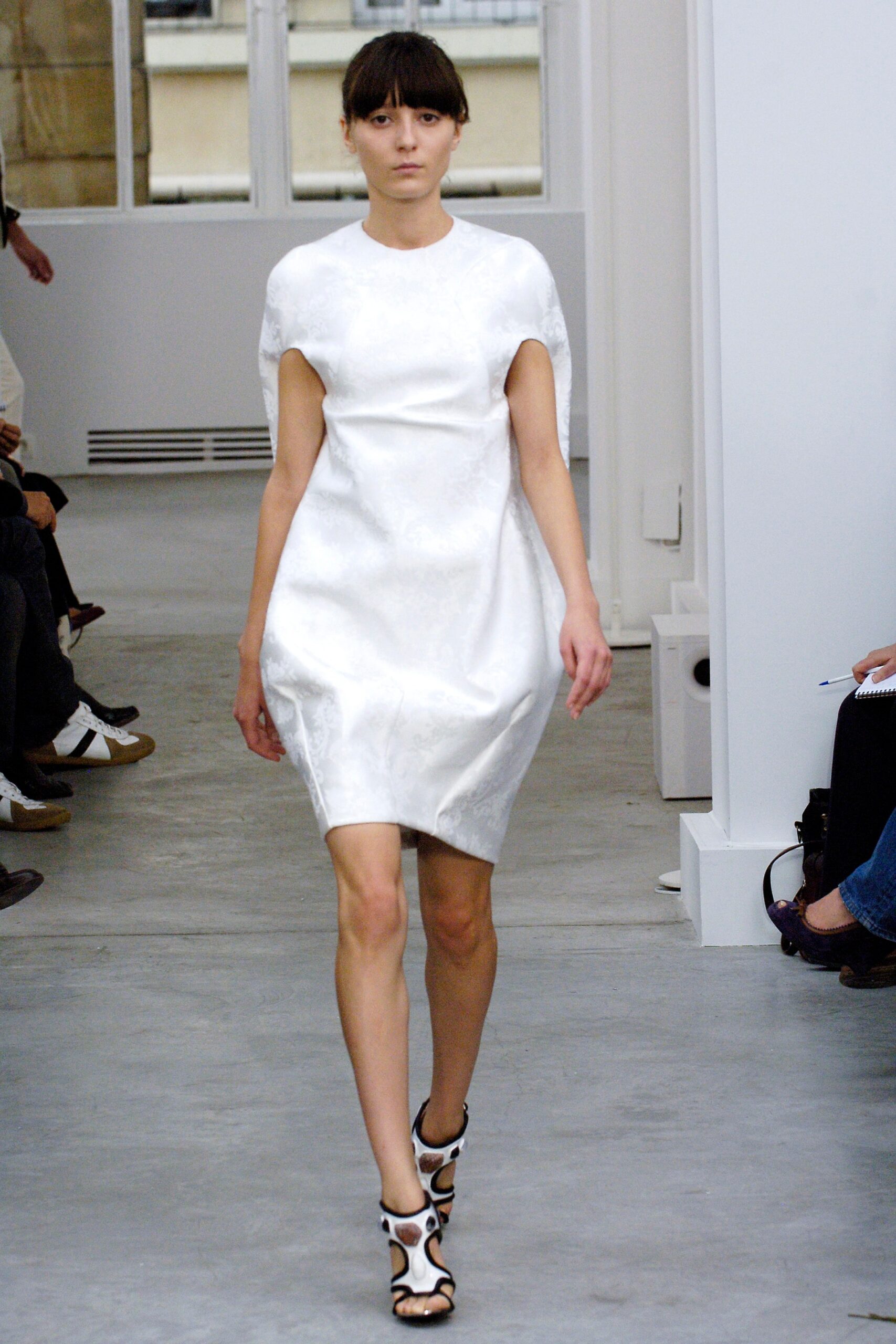 white silk fitted dress
