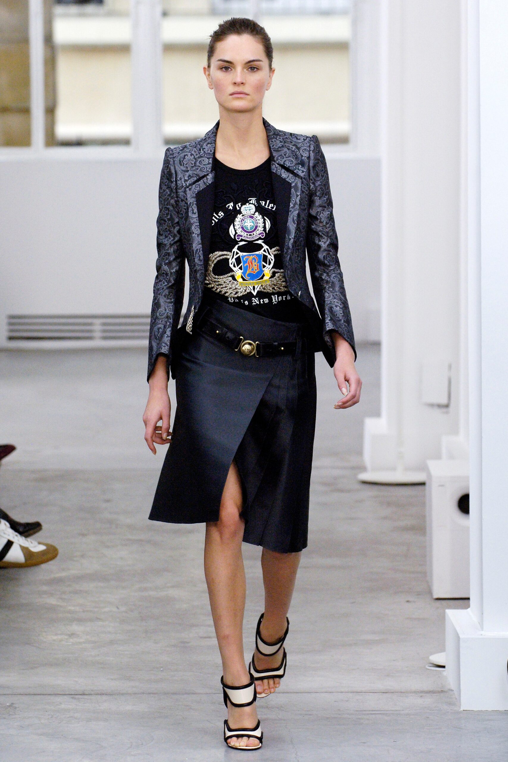 tailored black jacket with printed t-shirt