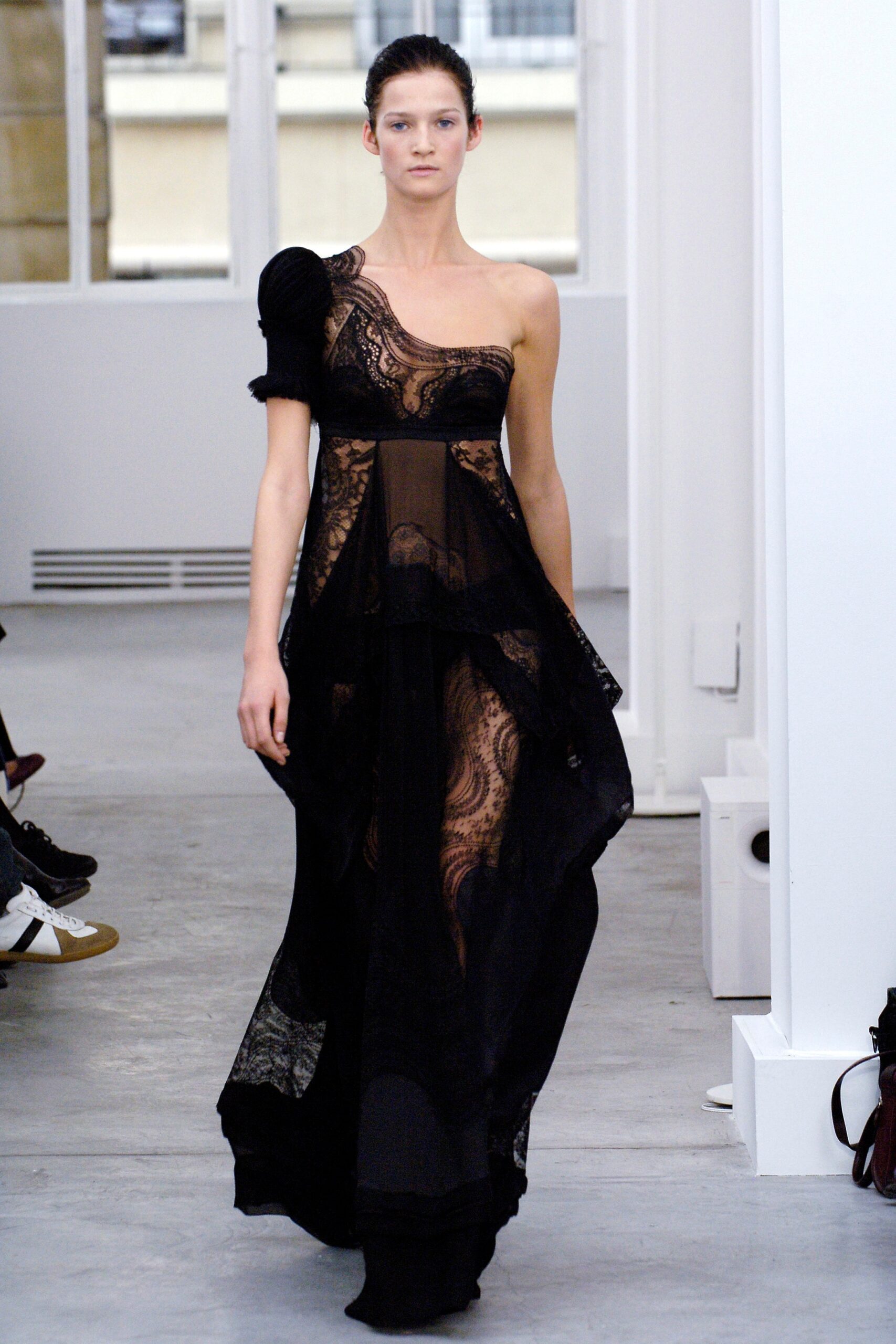 black lace off-shoulder gown