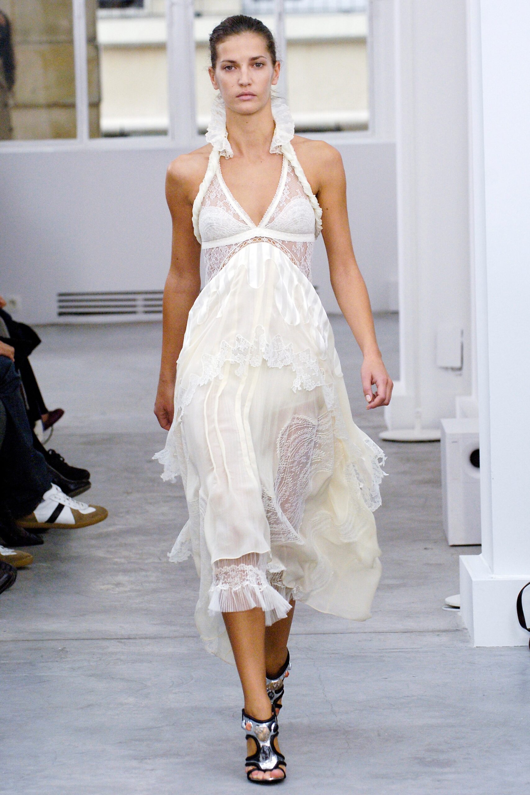 white silk lace layered dress