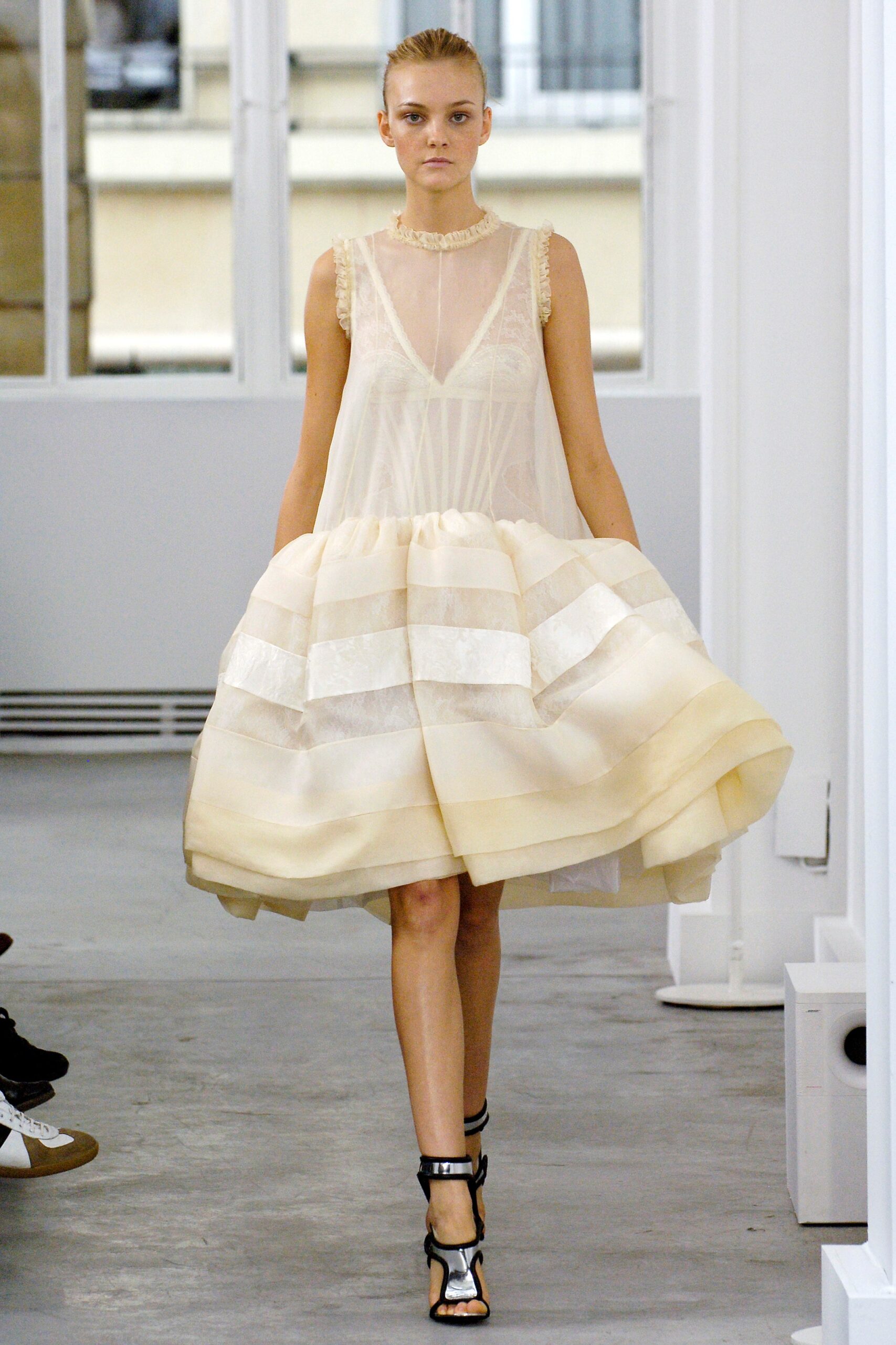 white beige tiered midi dress