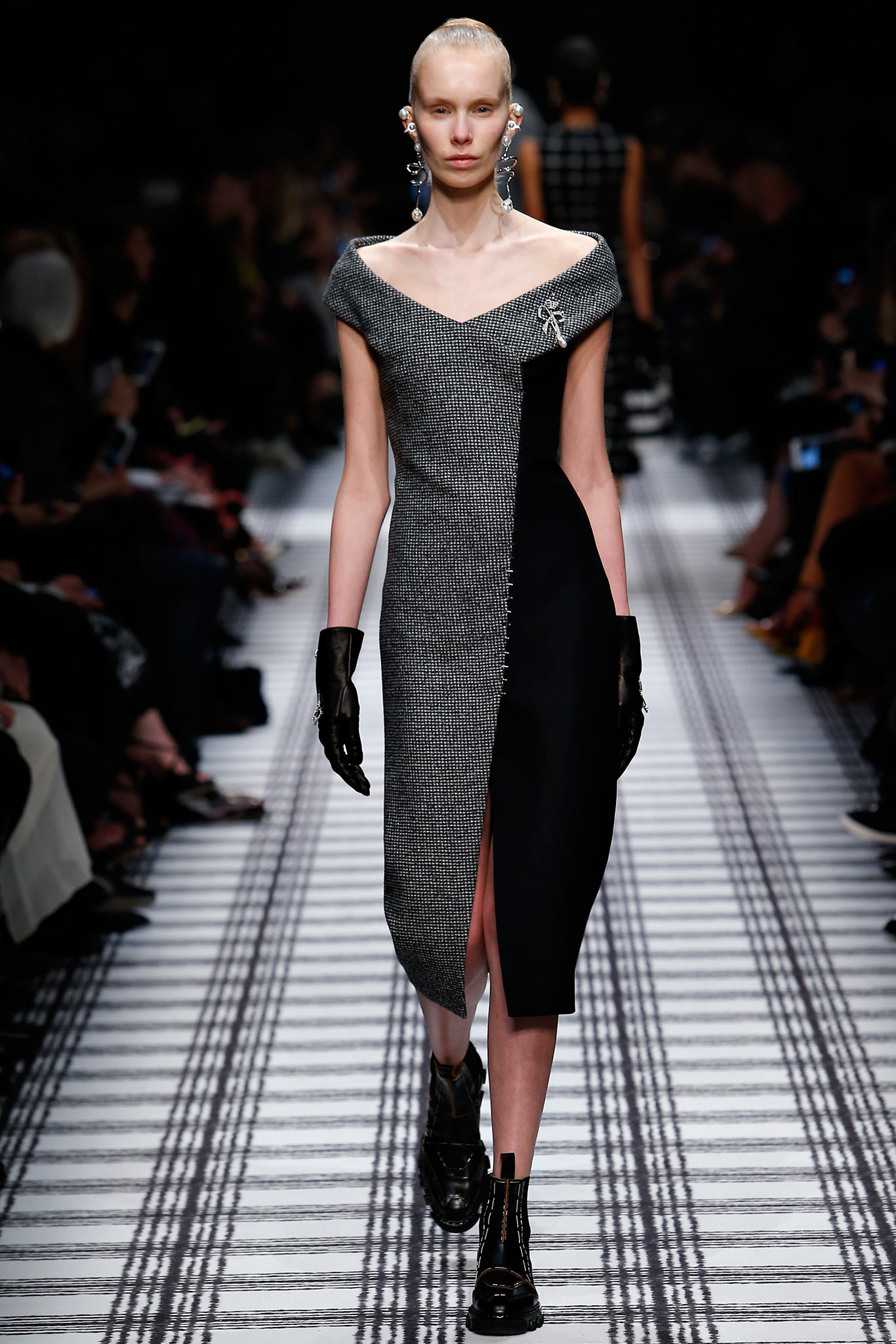 black gray asymmetric midi dress