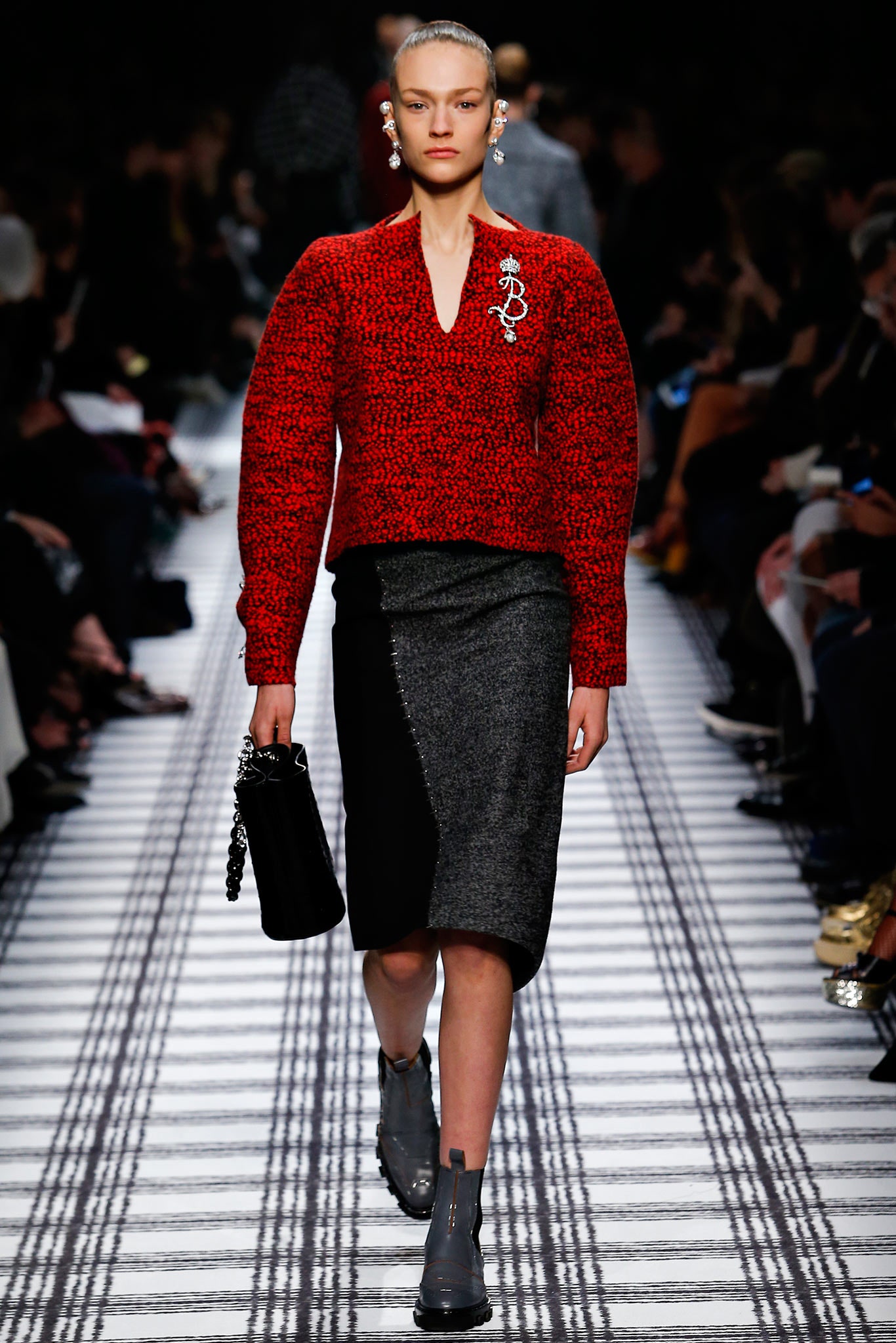 red fitted top with pencil skirt