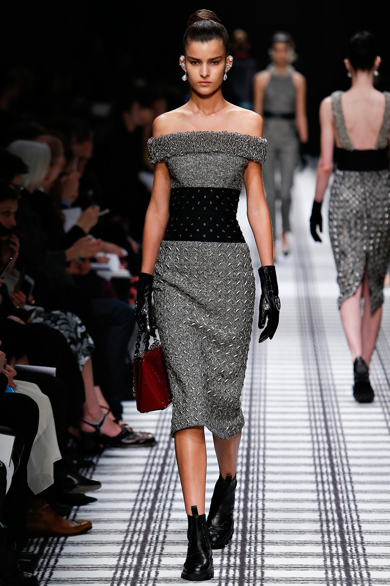 gray off-shoulder fitted dress