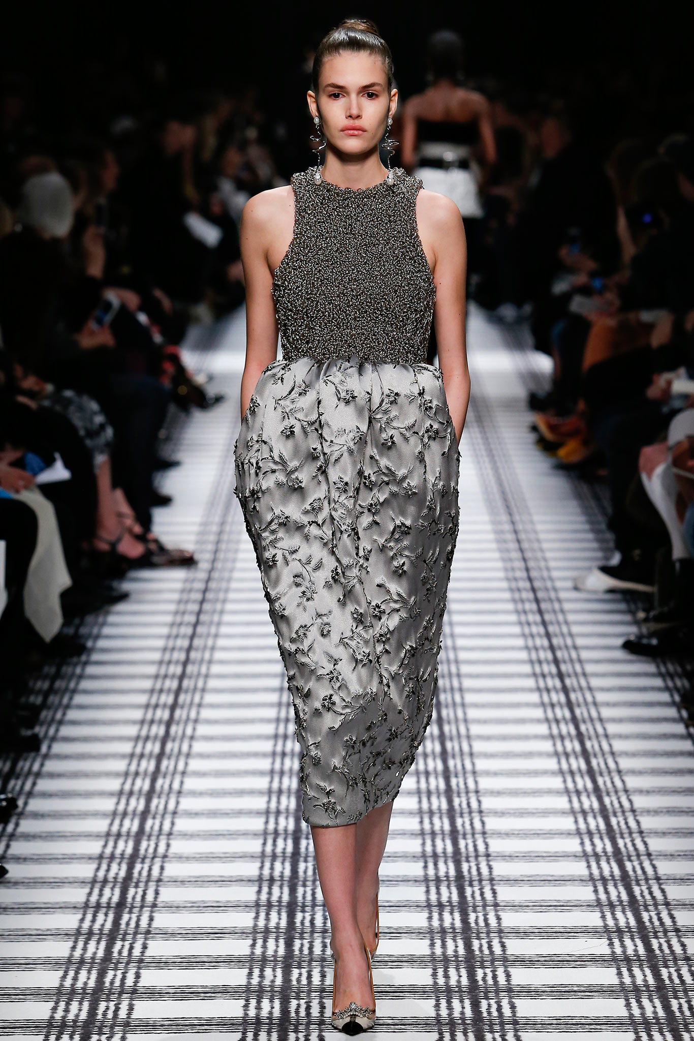 gray silk sleeveless dress