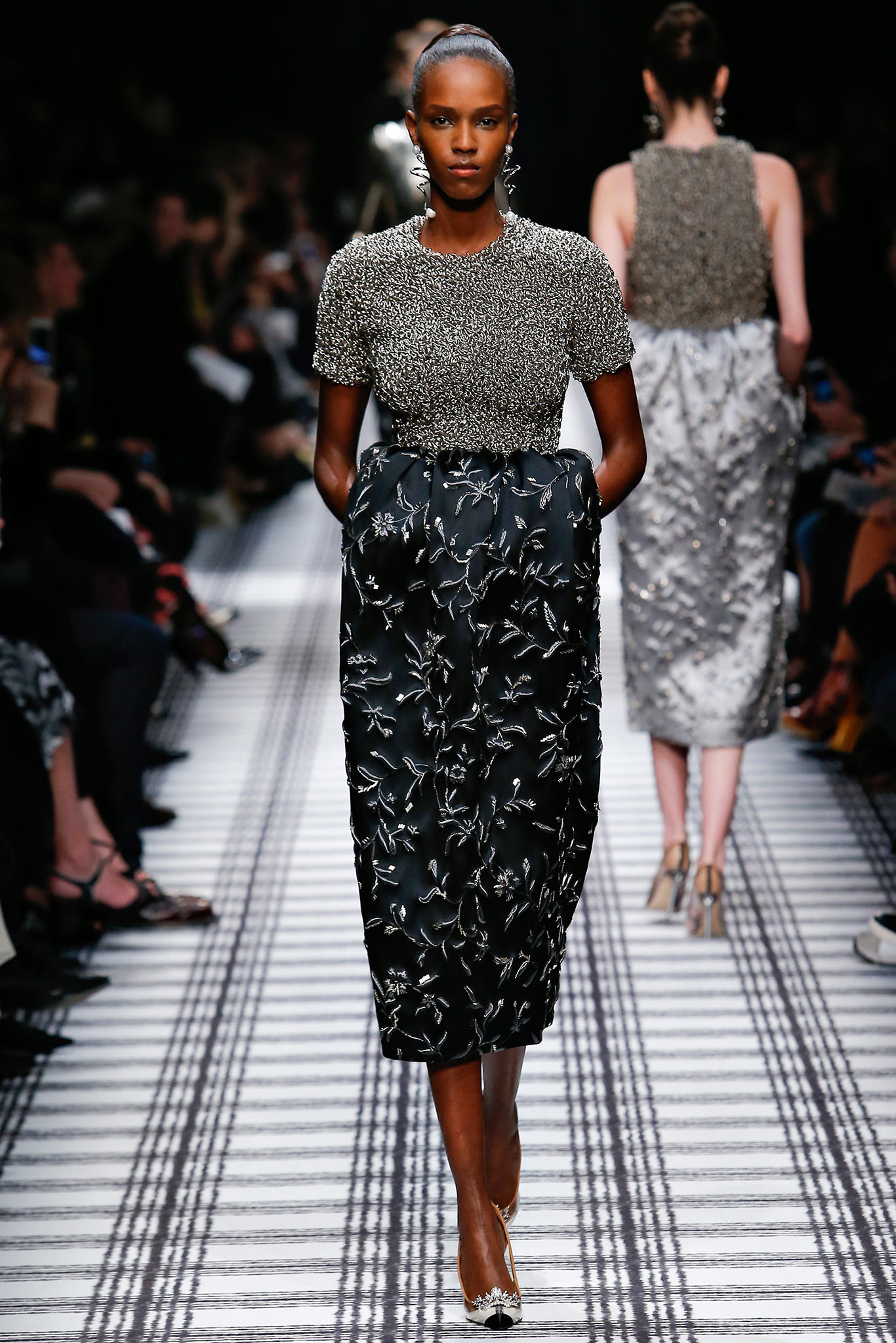 black and gray sequined midi dress