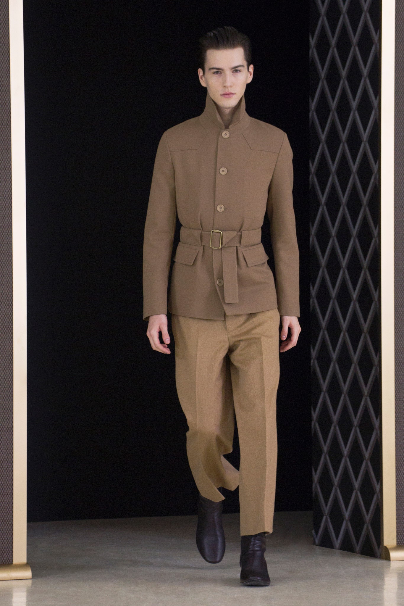 brown tailored jacket and pants